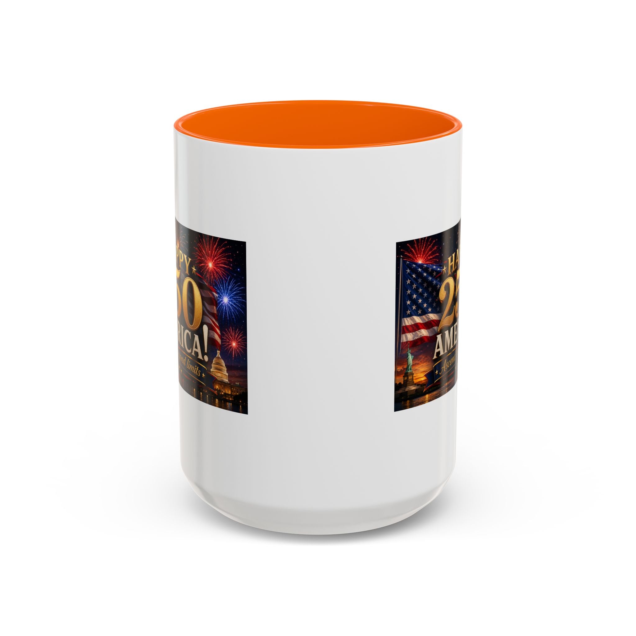 Happy 250 America Accent Coffee Mug — Patriotic Fireworks & Flag 11/15oz