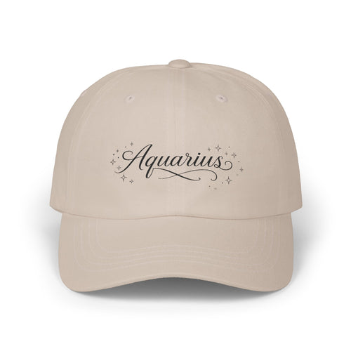 Aquarius Dad Cap – Elegant Script Zodiac Baseball Hat