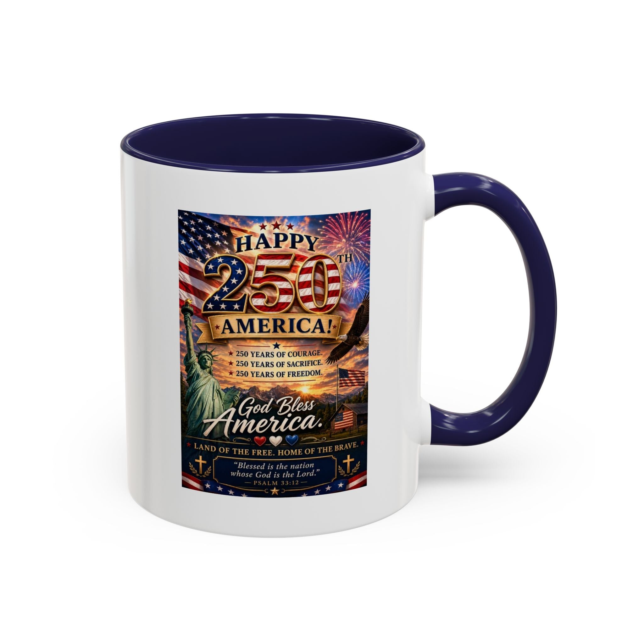 Patriotic Coffee Mug - "Happy 250 America!" Anniversary Design