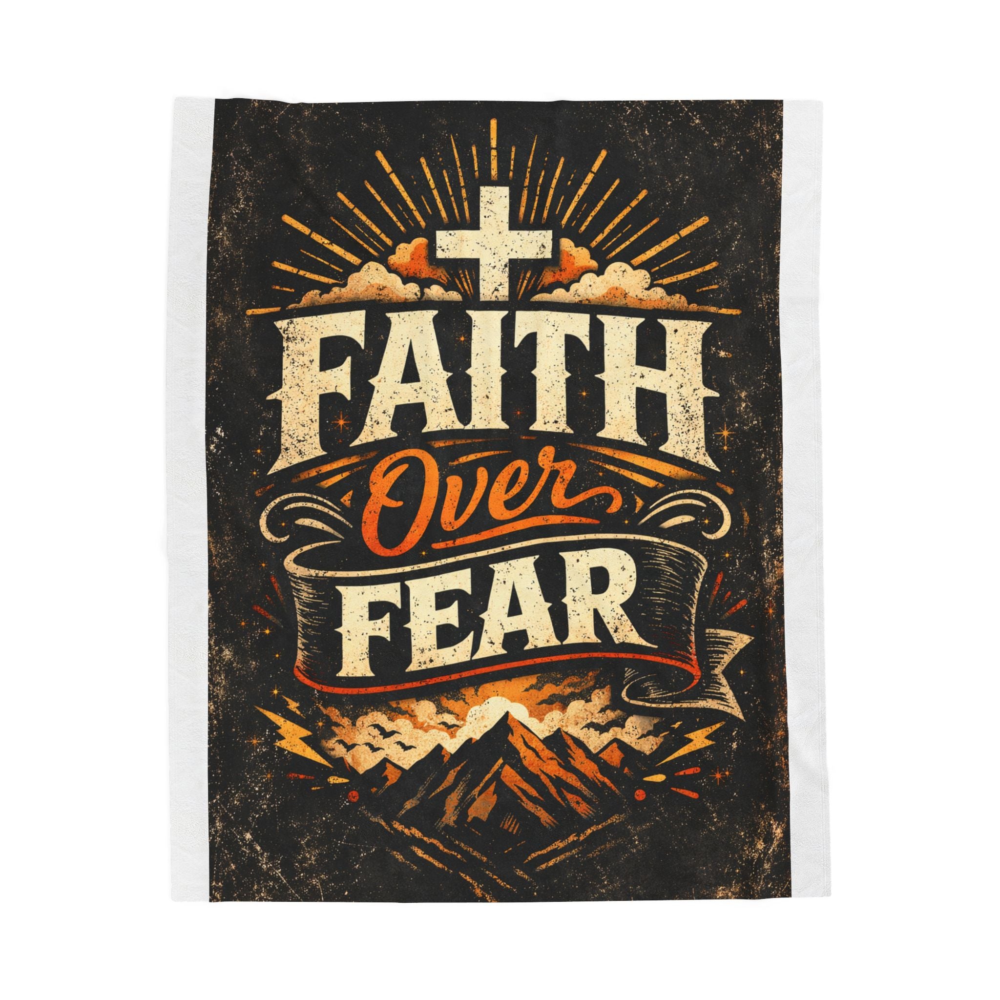 Faith Over Fear Velveteen Plush Blanket — Christian Inspirational Throw
