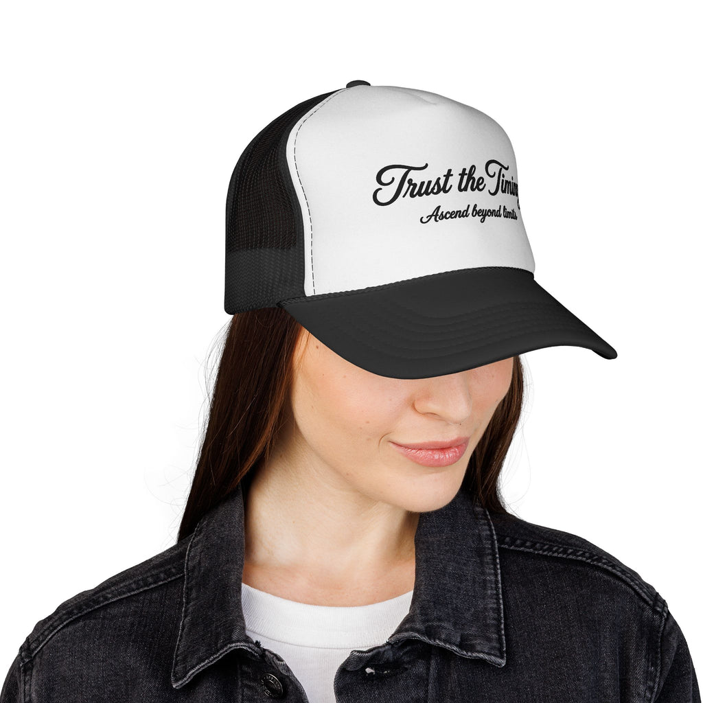 Trust the Timing Trucker Cap – Inspirational Mesh Baseball Hat