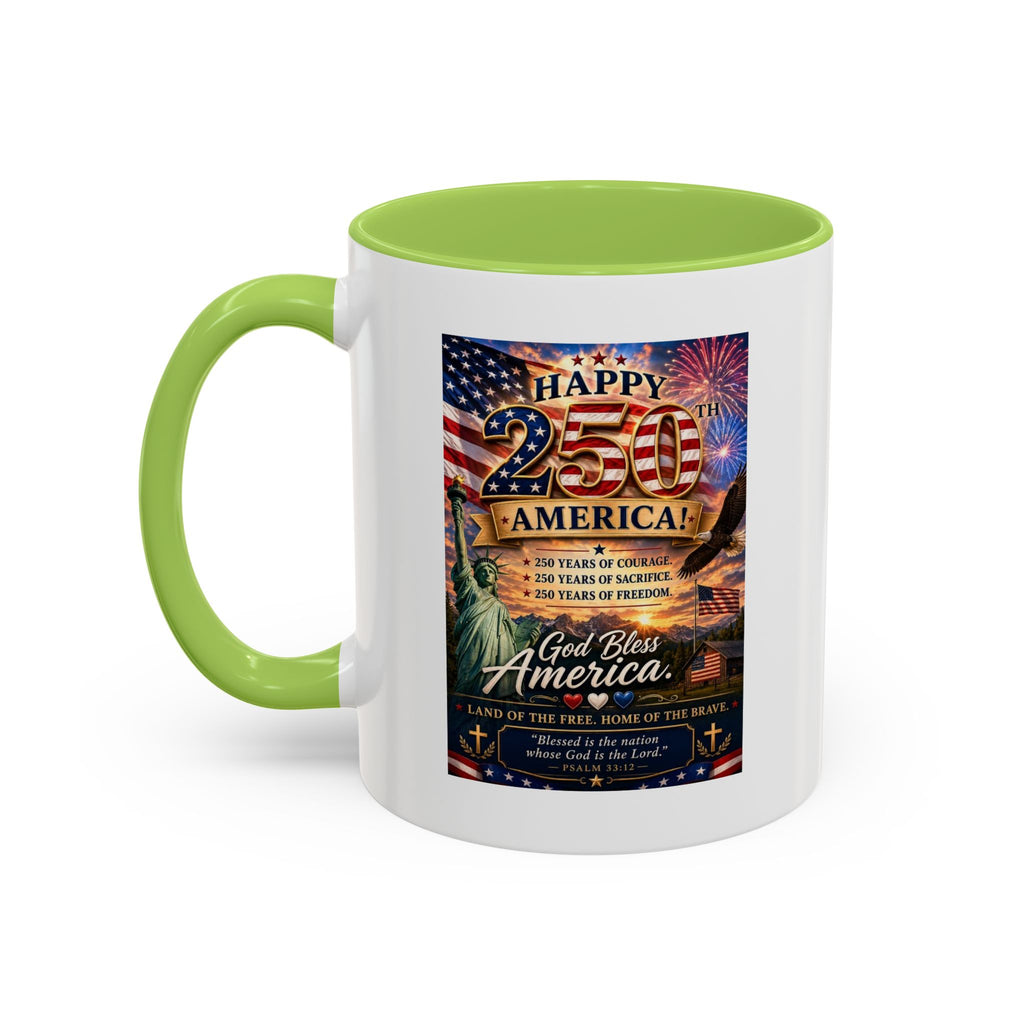 Patriotic Coffee Mug - "Happy 250 America!" Anniversary Design