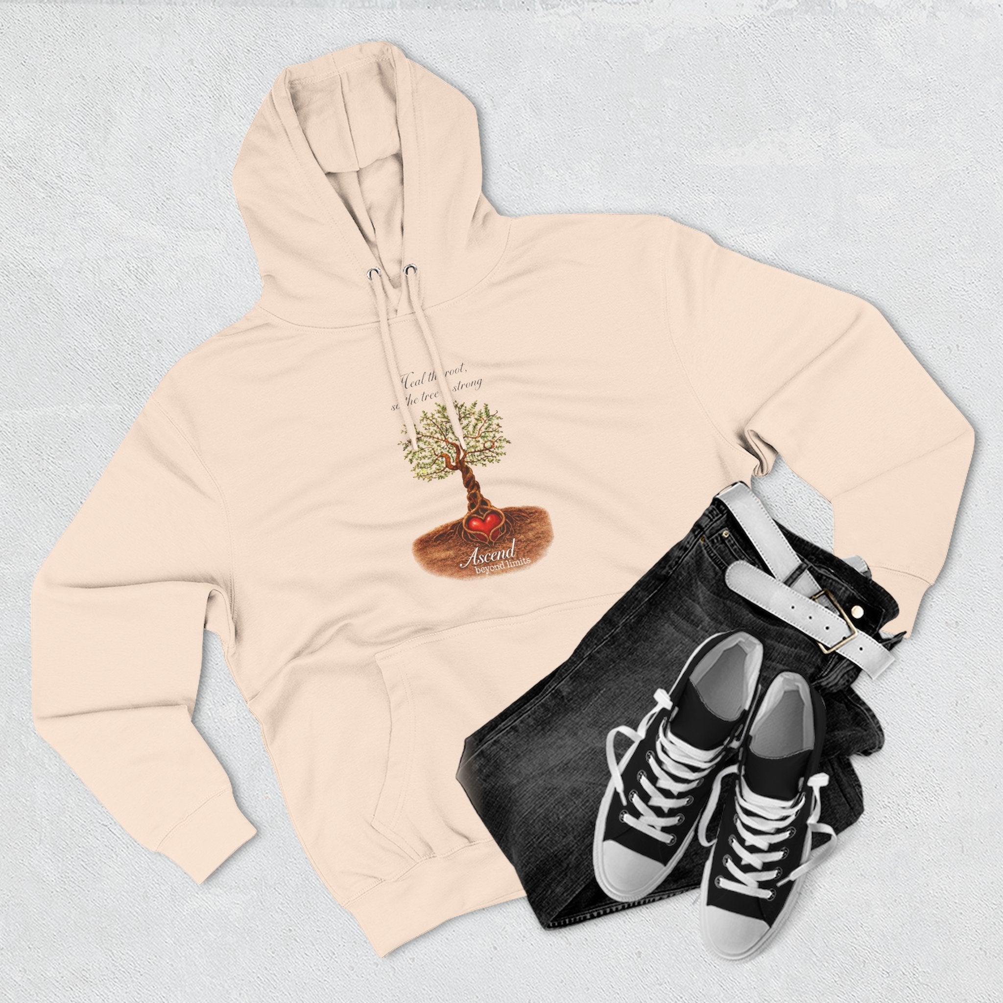 Ascend Beyond Limits Hoodie — 'Heal the Root' Tree Graphic Fleece Hoodie