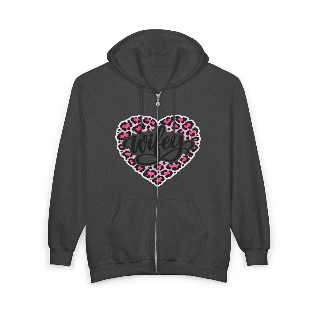 Wifey Leopard Heart Zip Hoodie — Pink Animal Print "Wifey" Full-Zip Sweatshirt