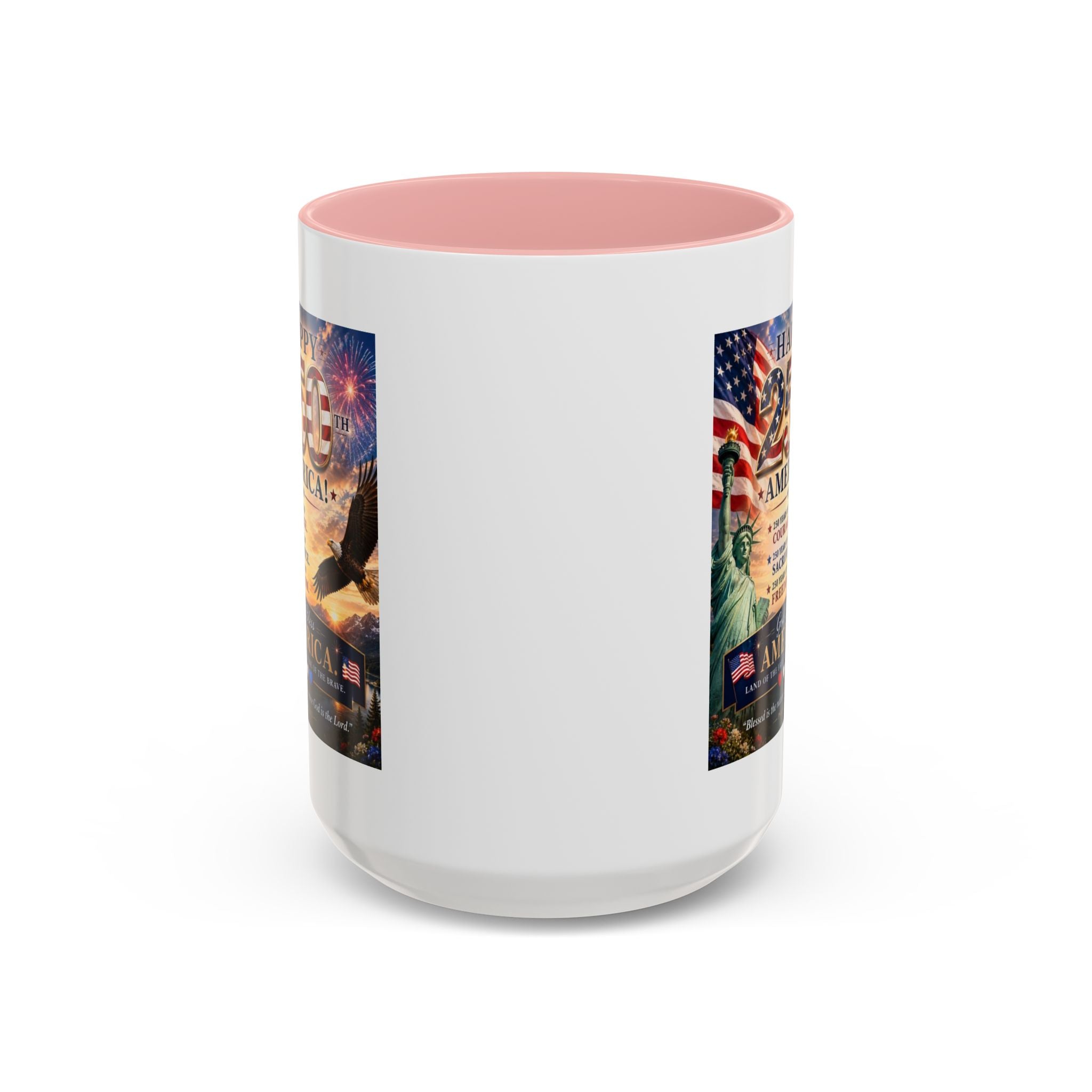 Happy 250th America Coffee Mug — Patriotic Statue of Liberty & Eagle 4th of July Gift