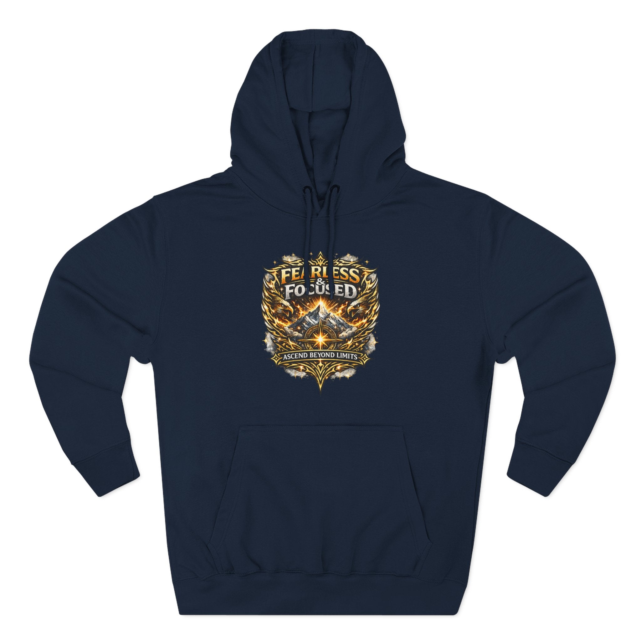 Fearless & Focused Shield Hoodie — Motivational Graphic Pullover