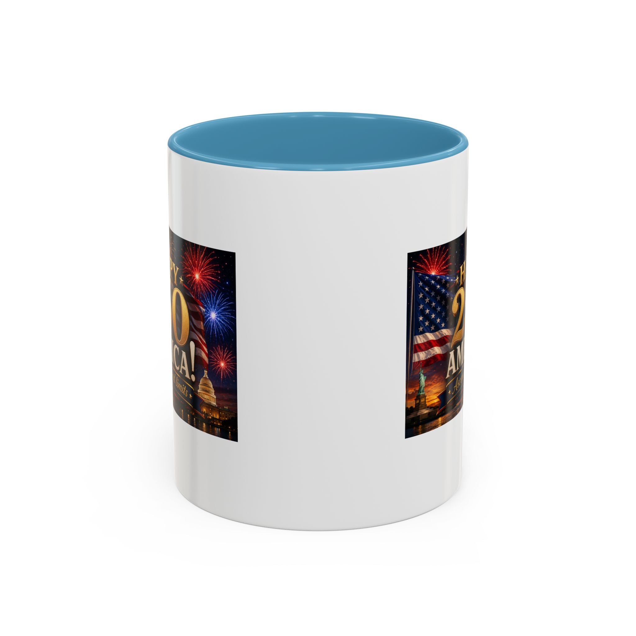 Happy 250 America Accent Coffee Mug — Patriotic Fireworks & Flag 11/15oz