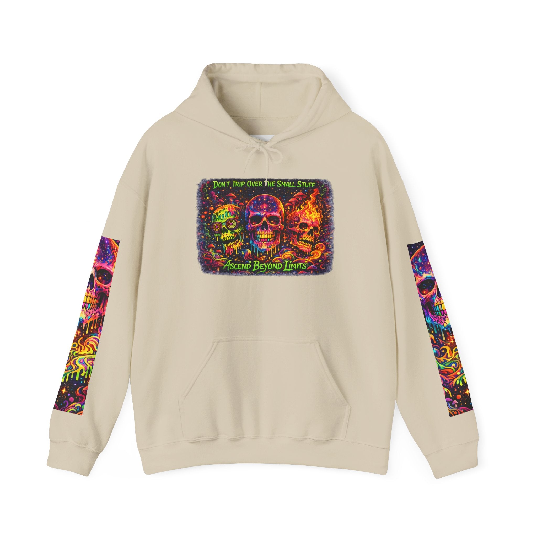 Psychedelic Skull Hoodie – "Faces Beyond Limits" Neon Horror Pullover