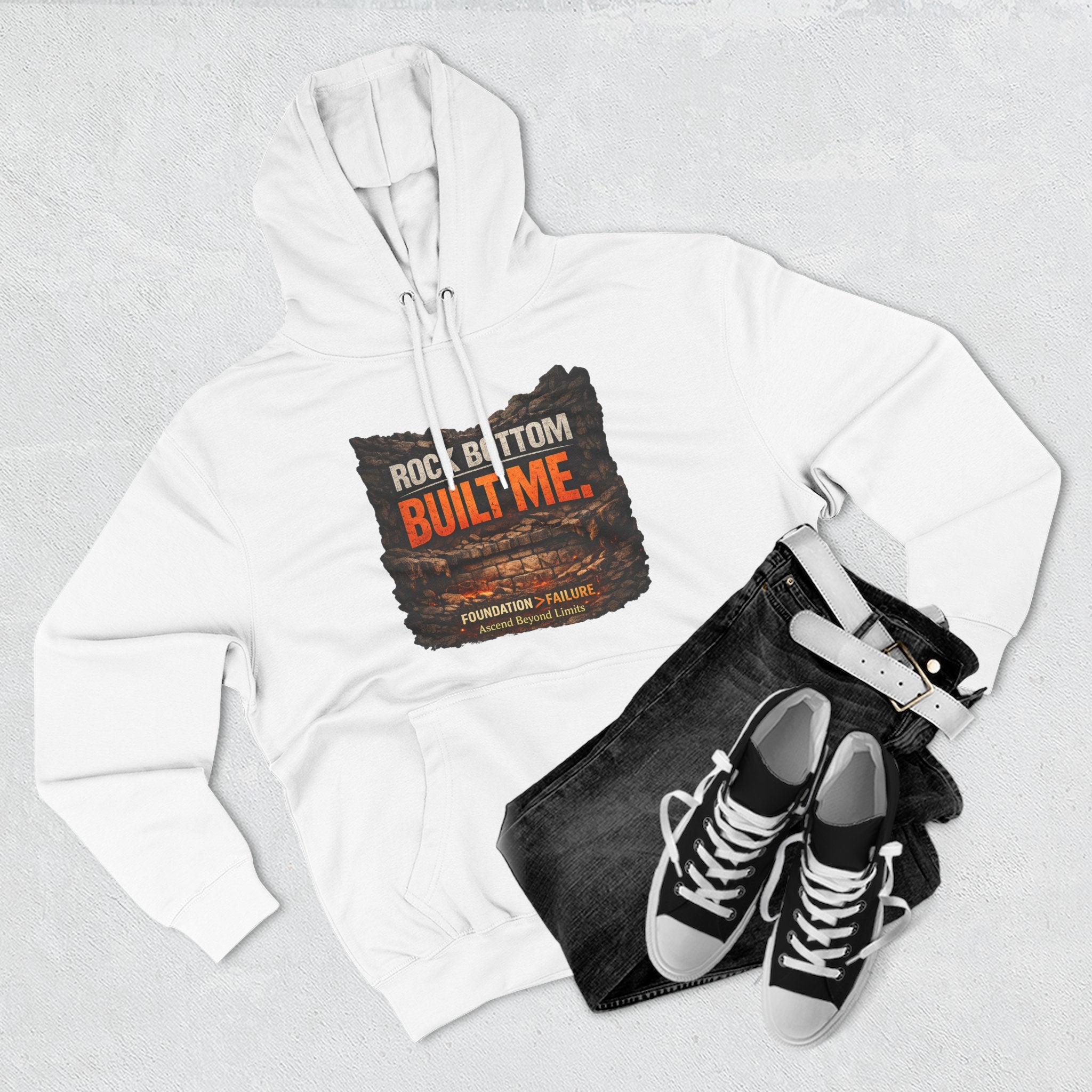 Rock Bottom Built Me Hoodie — Inspirational Recovery Fleece Pullover
