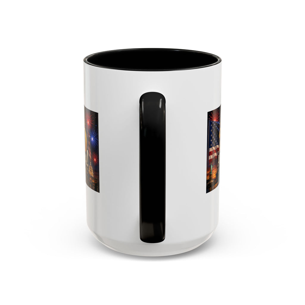 Happy 250 America Accent Coffee Mug — Patriotic Fireworks & Flag 11/15oz