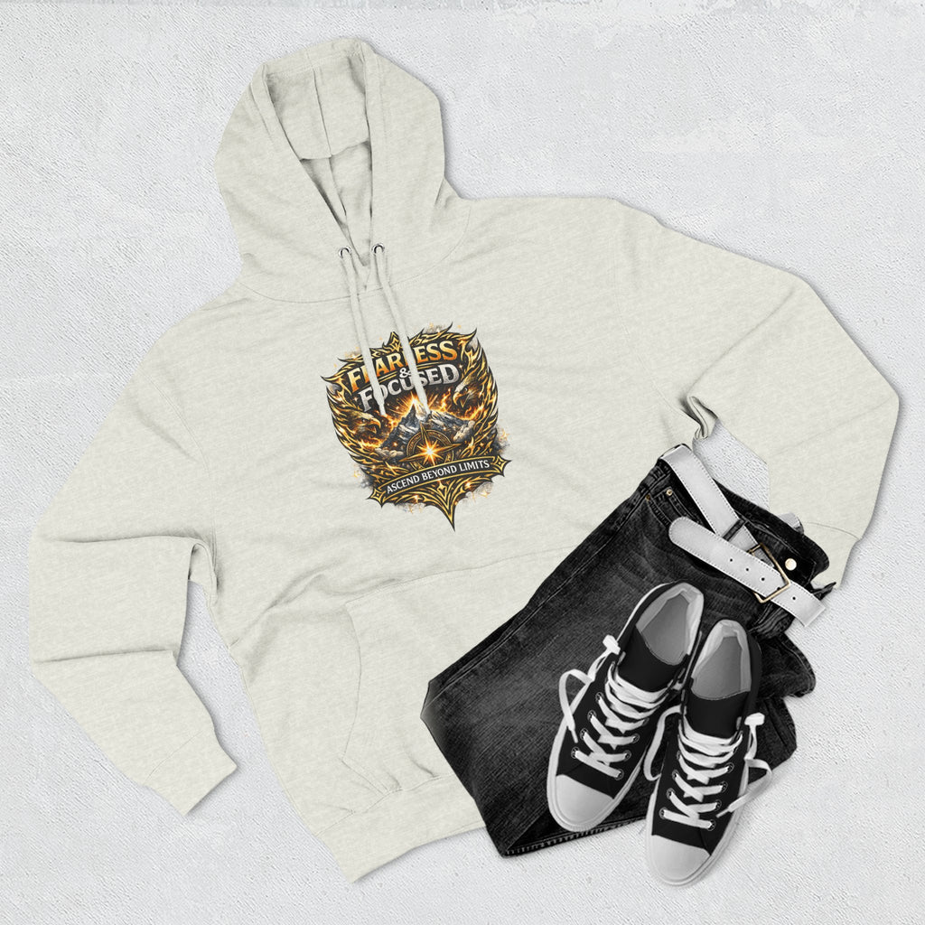 Fearless & Focused Shield Hoodie — Motivational Graphic Pullover