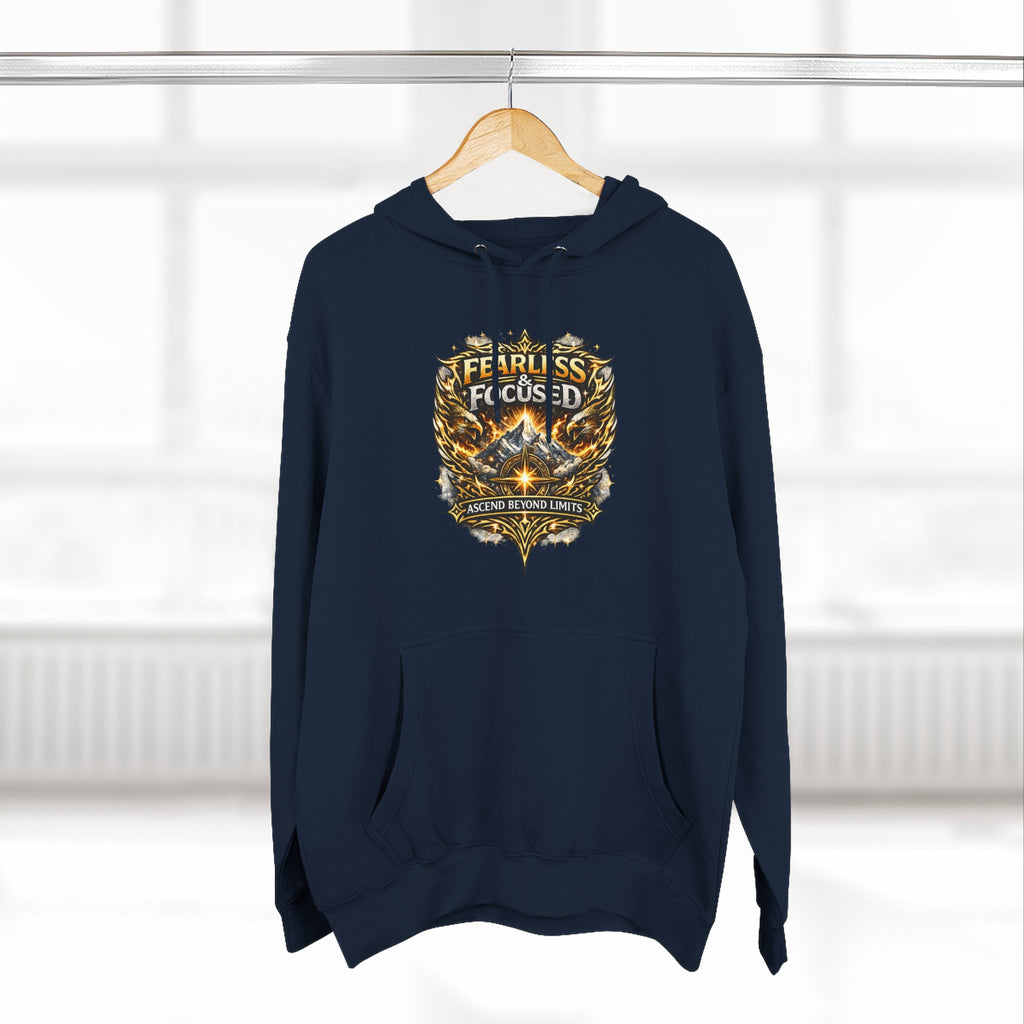 Fearless & Focused Shield Hoodie — Motivational Graphic Pullover