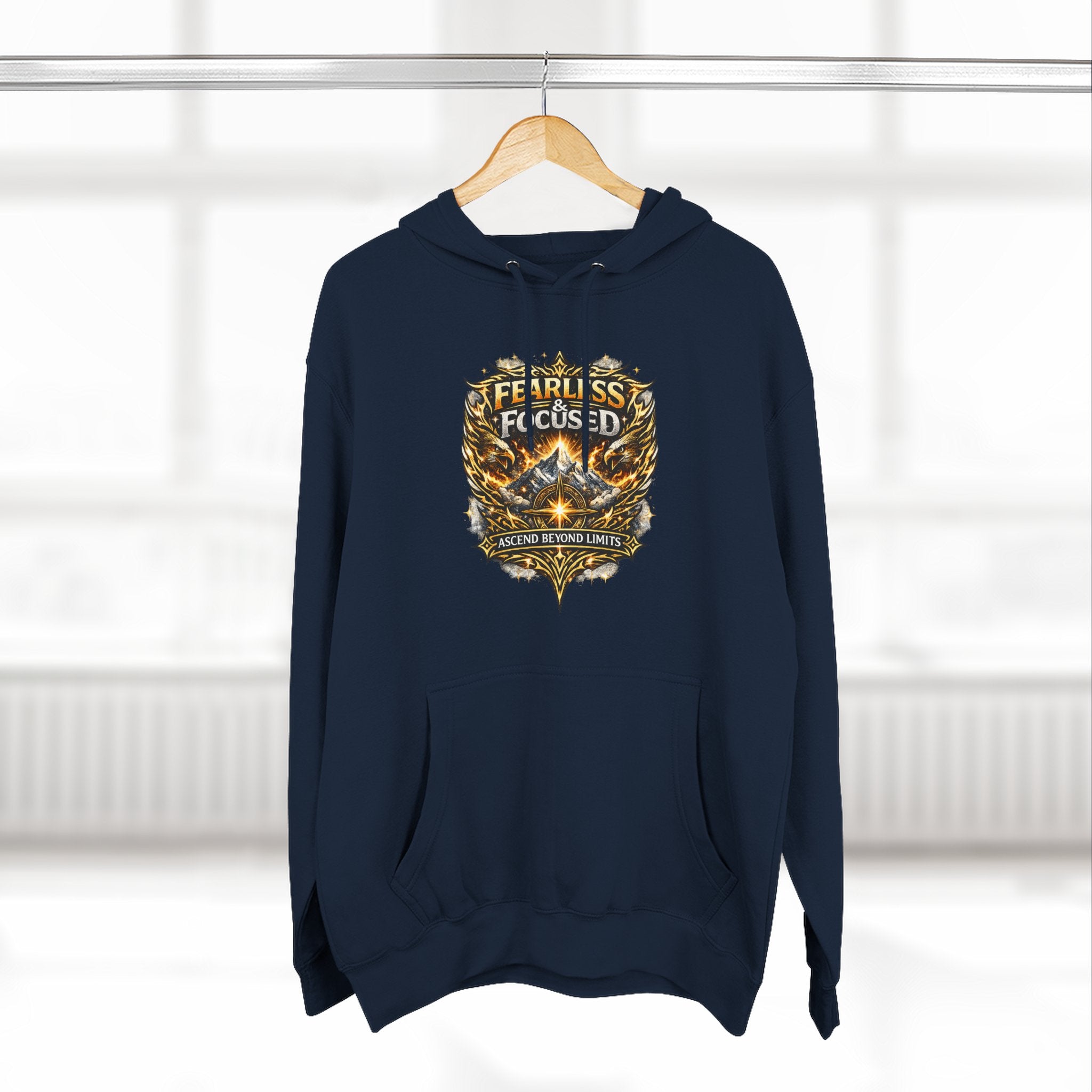 Fearless & Focused Shield Hoodie — Motivational Graphic Pullover