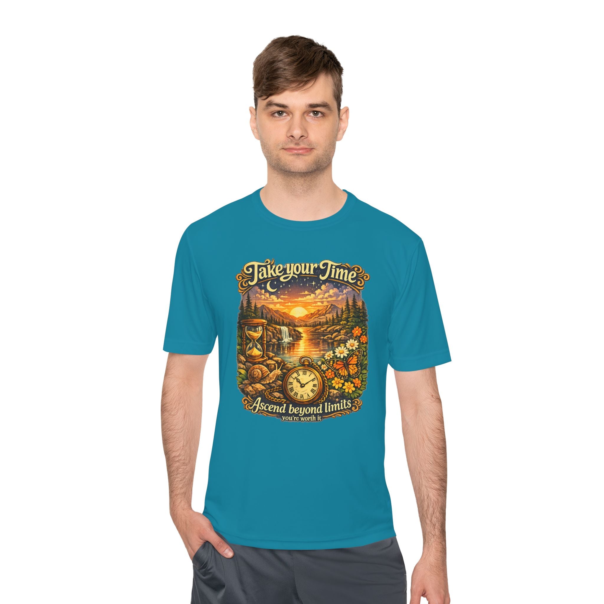 Take Your Time Scenic Tee — 'Take Your Time, Ascend Beyond Limits' Relaxed Vintage Nature Shirt