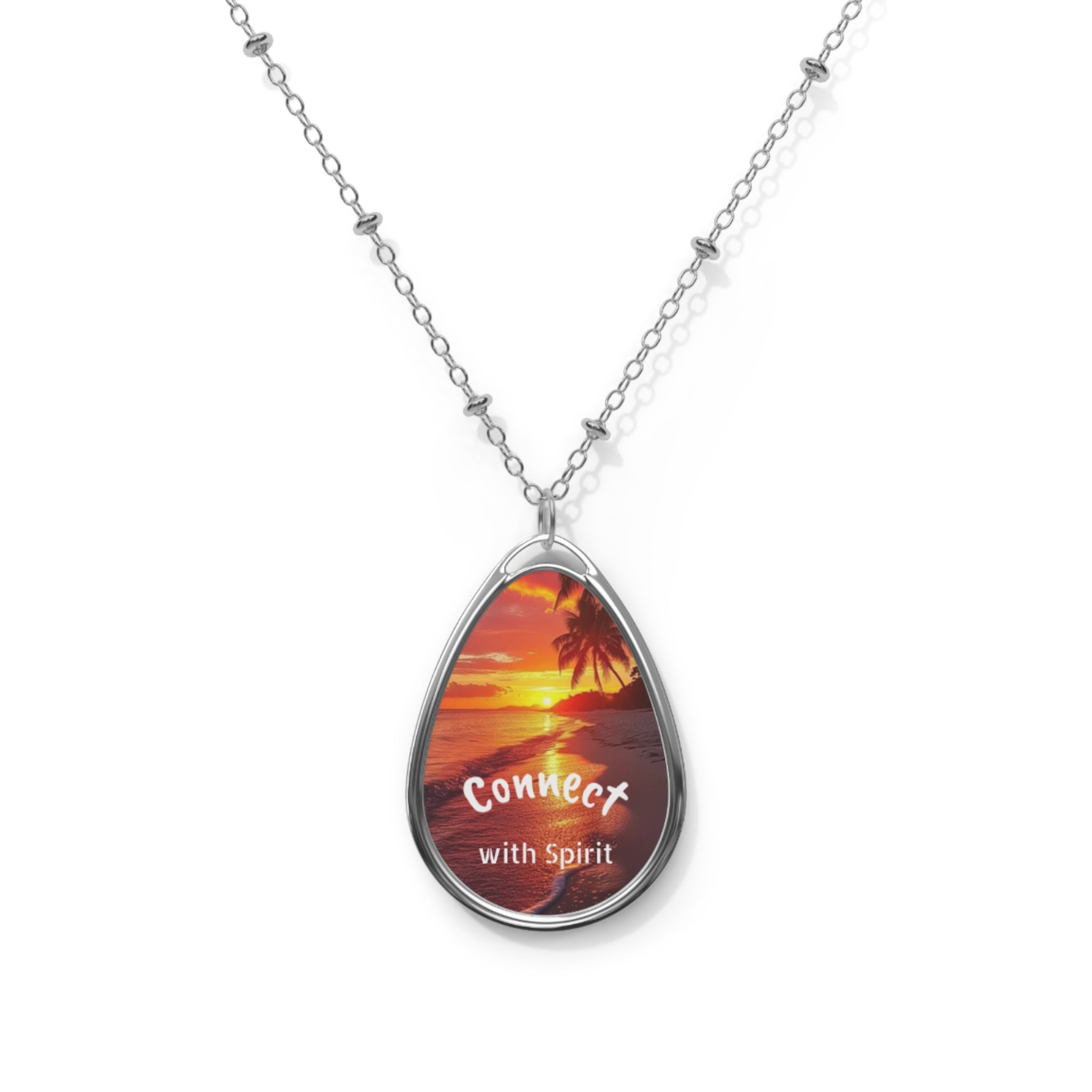 Connect with Spirit Oval Necklace — Sunset Beach Pendant, Inspirational Spiritual Jewelry