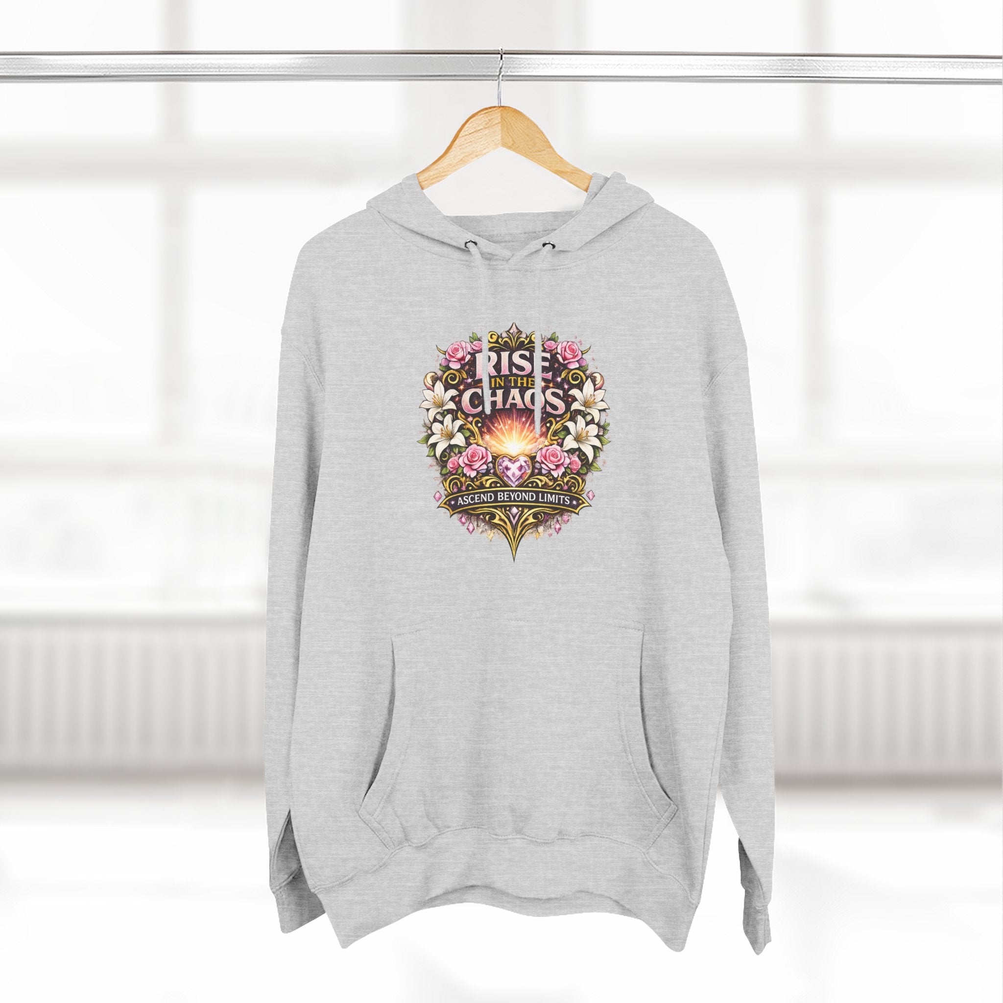 Floral 'Rise from Chaos' Hoodie — Vintage Crest Graphic Pullover