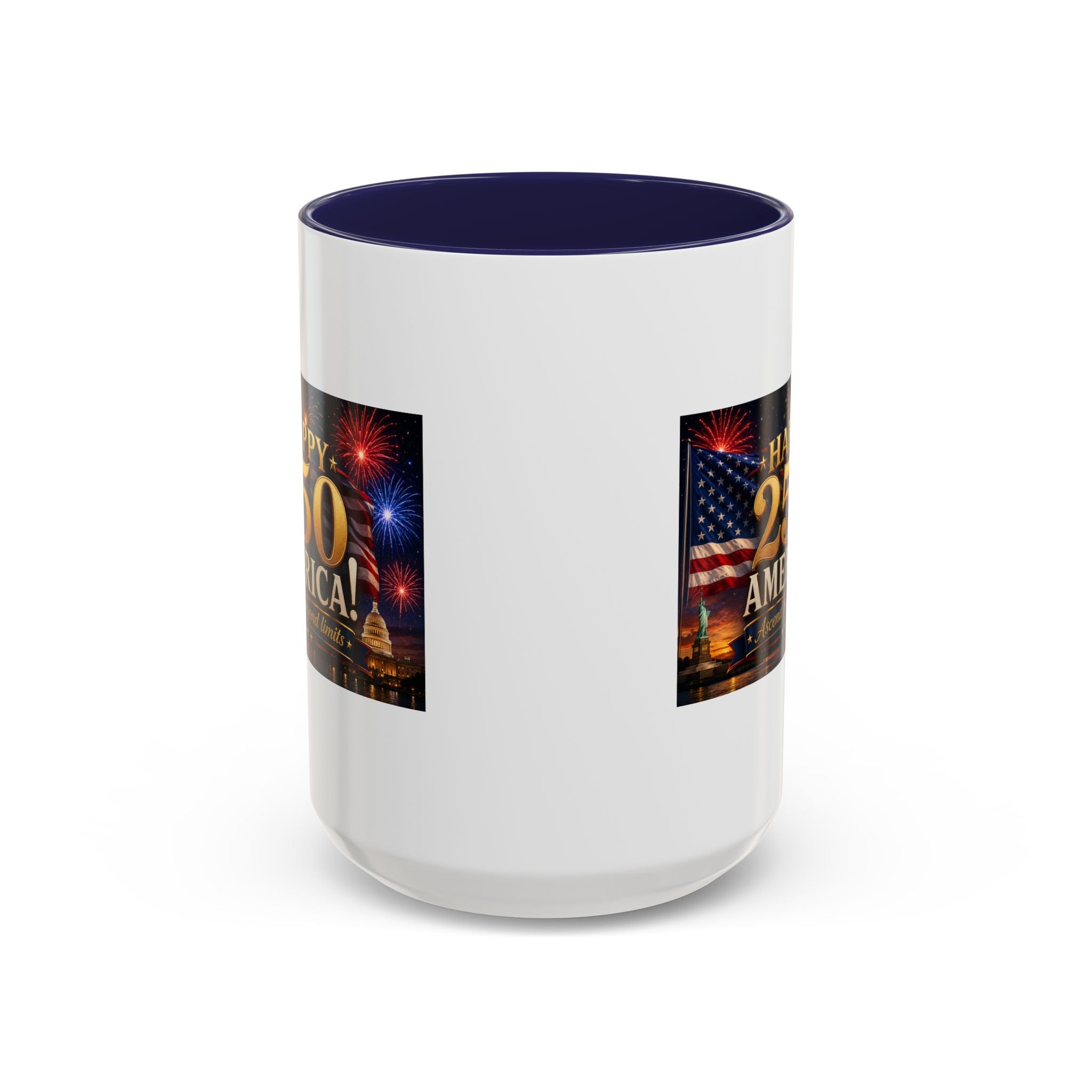 Happy 250 America Accent Coffee Mug — Patriotic Fireworks & Flag 11/15oz