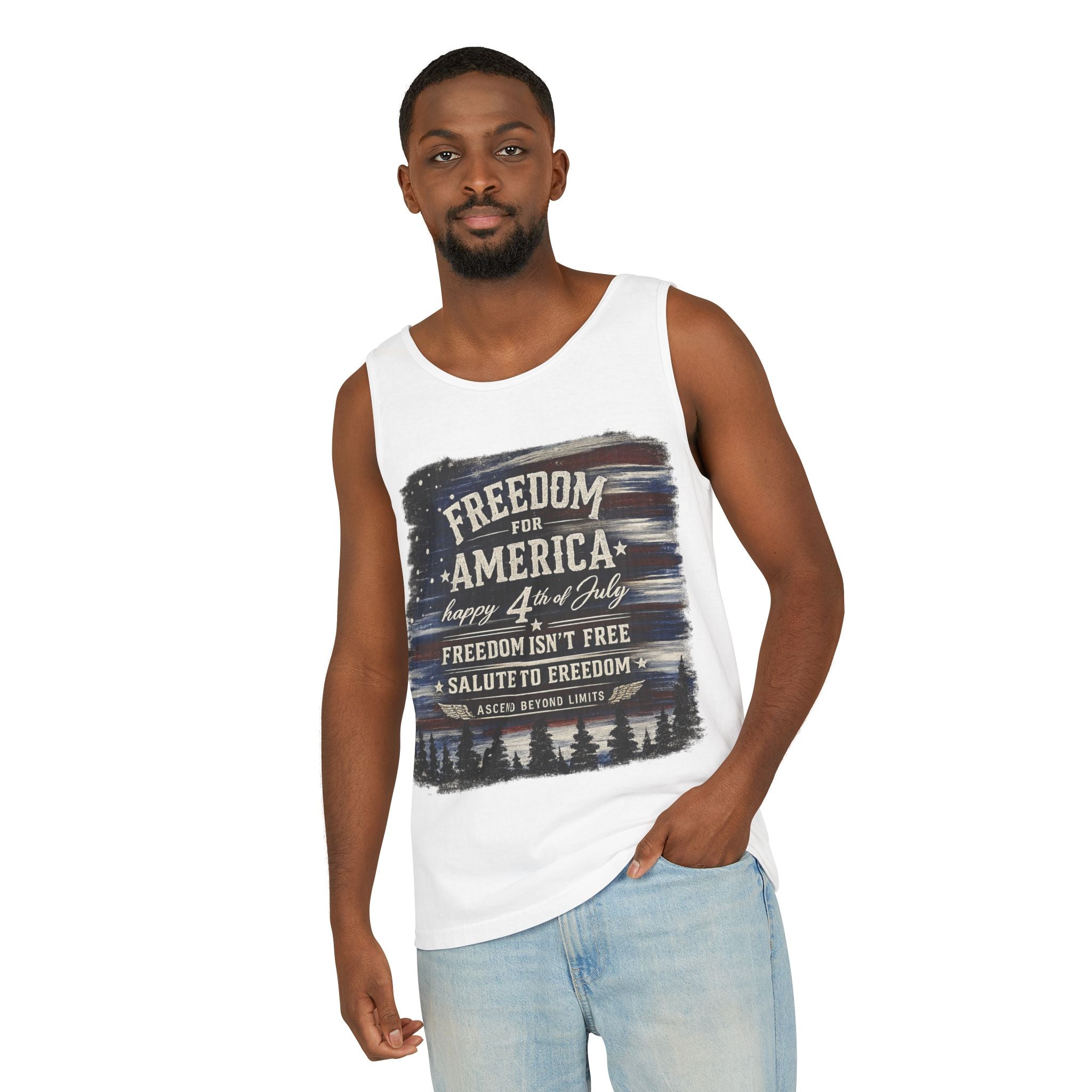 Freedom for America 4th of July Tank Top — Patriotic Salute to Freedom
