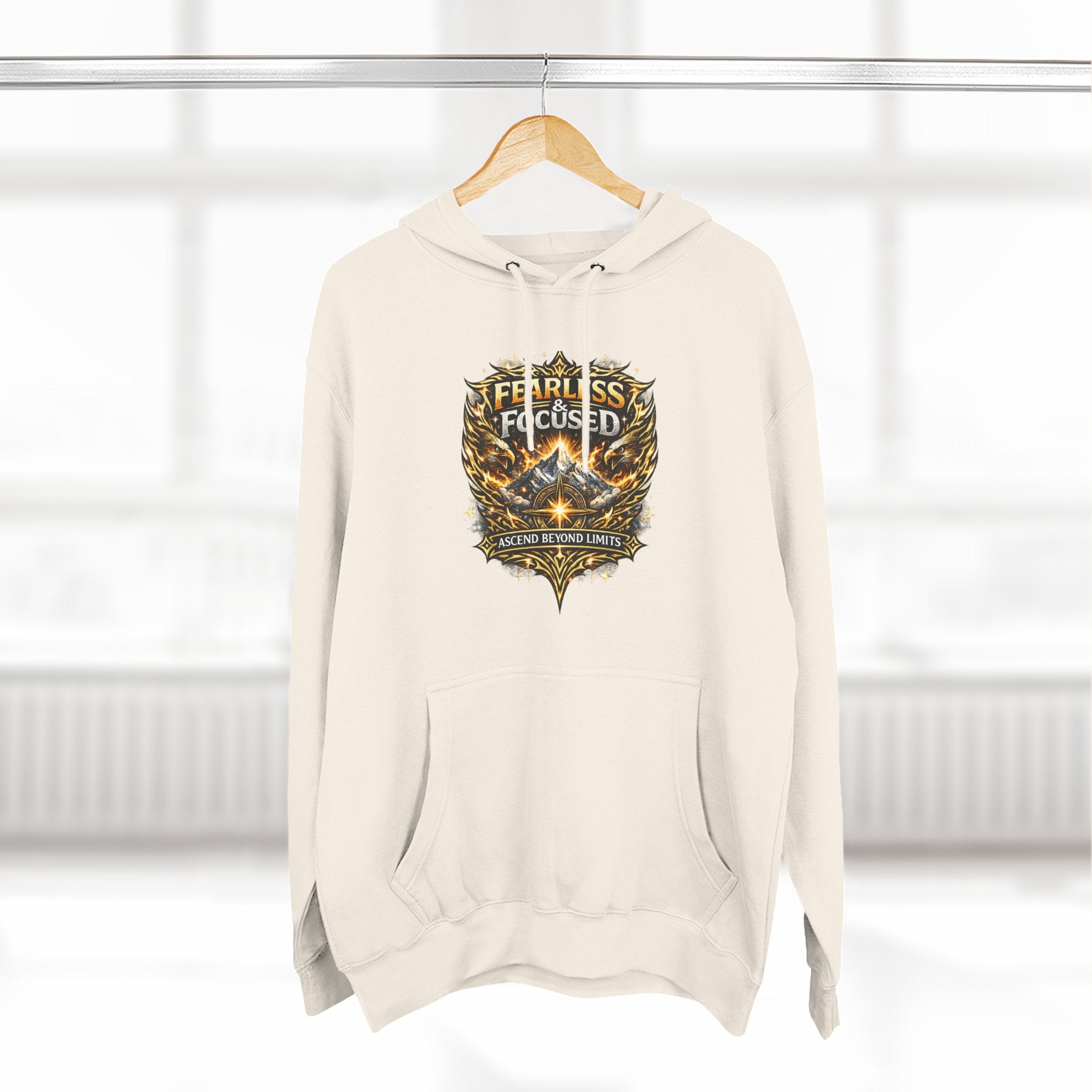 Fearless & Focused Shield Hoodie — Motivational Graphic Pullover