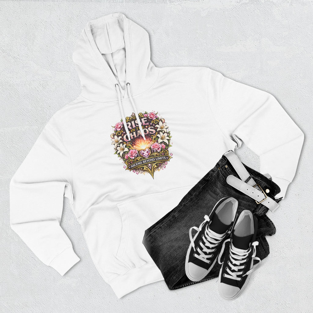 Floral 'Rise from Chaos' Hoodie — Vintage Crest Graphic Pullover