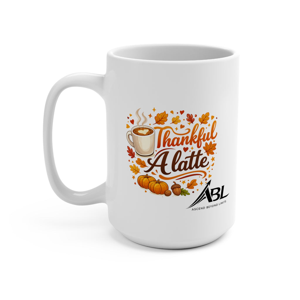 Thankful A Latte 15oz Ceramic Mug — Fall Pumpkin Coffee Lover Gift