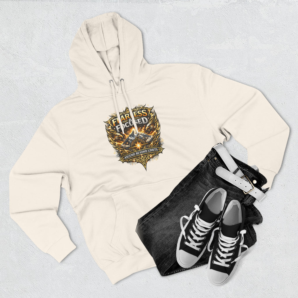Fearless & Focused Shield Hoodie — Motivational Graphic Pullover