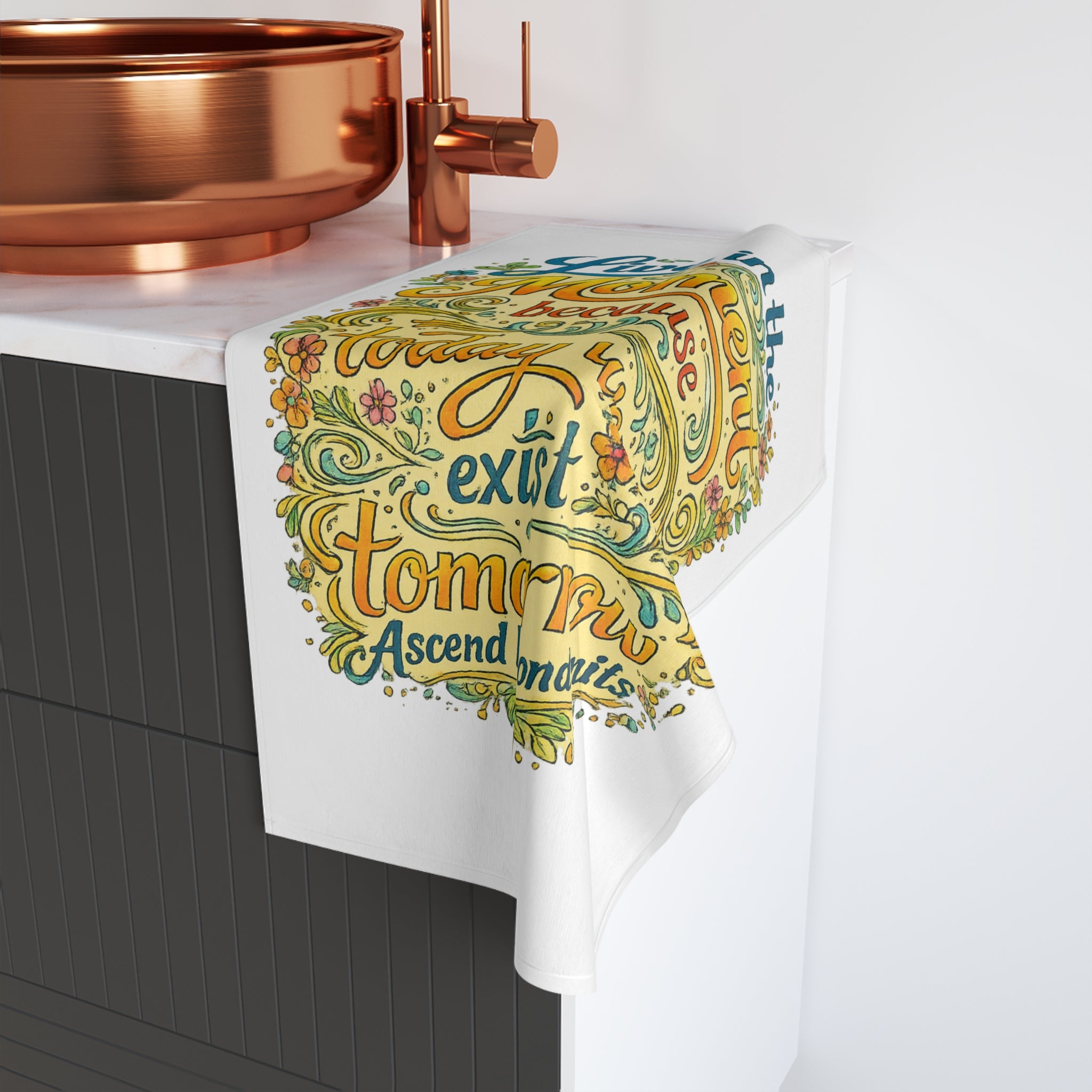 Live in the Moment Floral Hand Towel — Inspirational Kitchen & Bath Towel