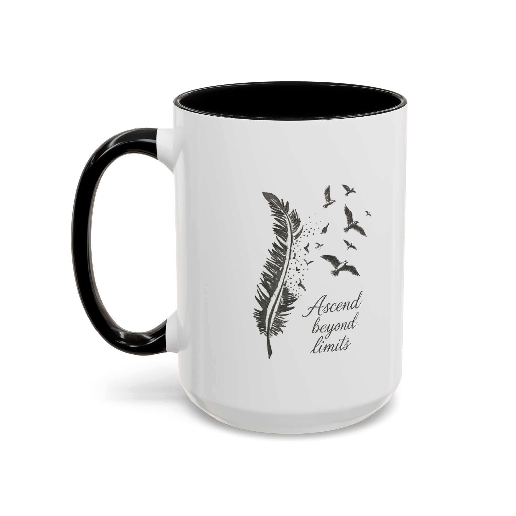 Ascend Beyond Limits- hand sketched feather Coffee-Accent Mug (11/15oz)