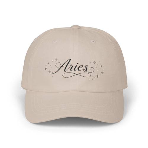 Aries Dad Cap — Astrology Baseball Hat with Sparkle Script