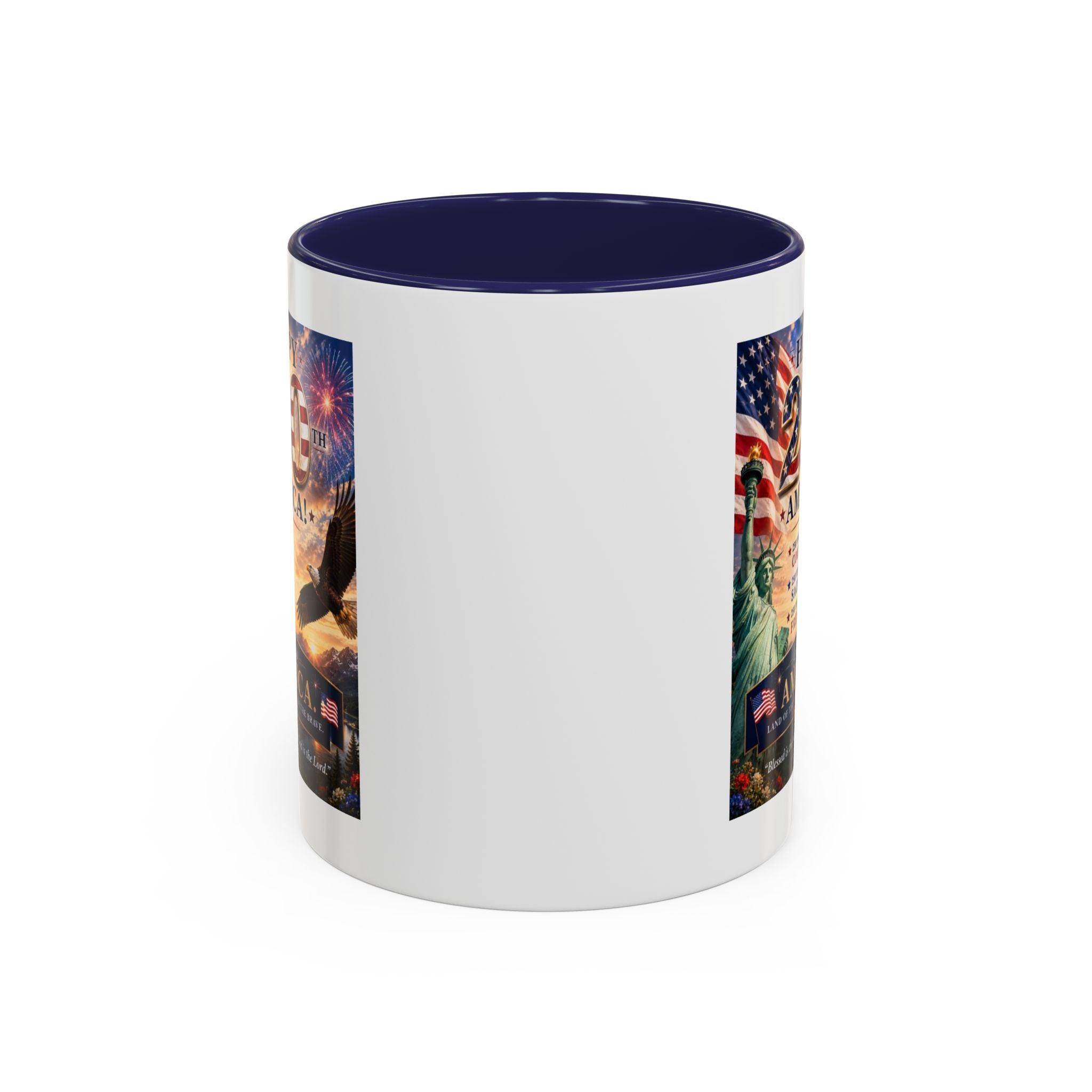 Happy 250th America Coffee Mug — Patriotic Statue of Liberty & Eagle 4th of July Gift