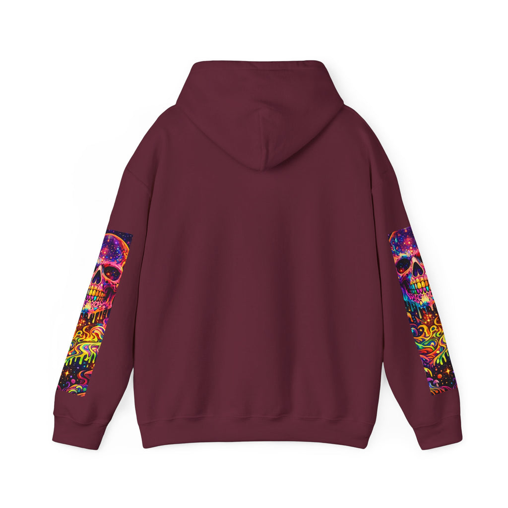 Psychedelic Skull Hoodie – "Faces Beyond Limits" Neon Horror Pullover