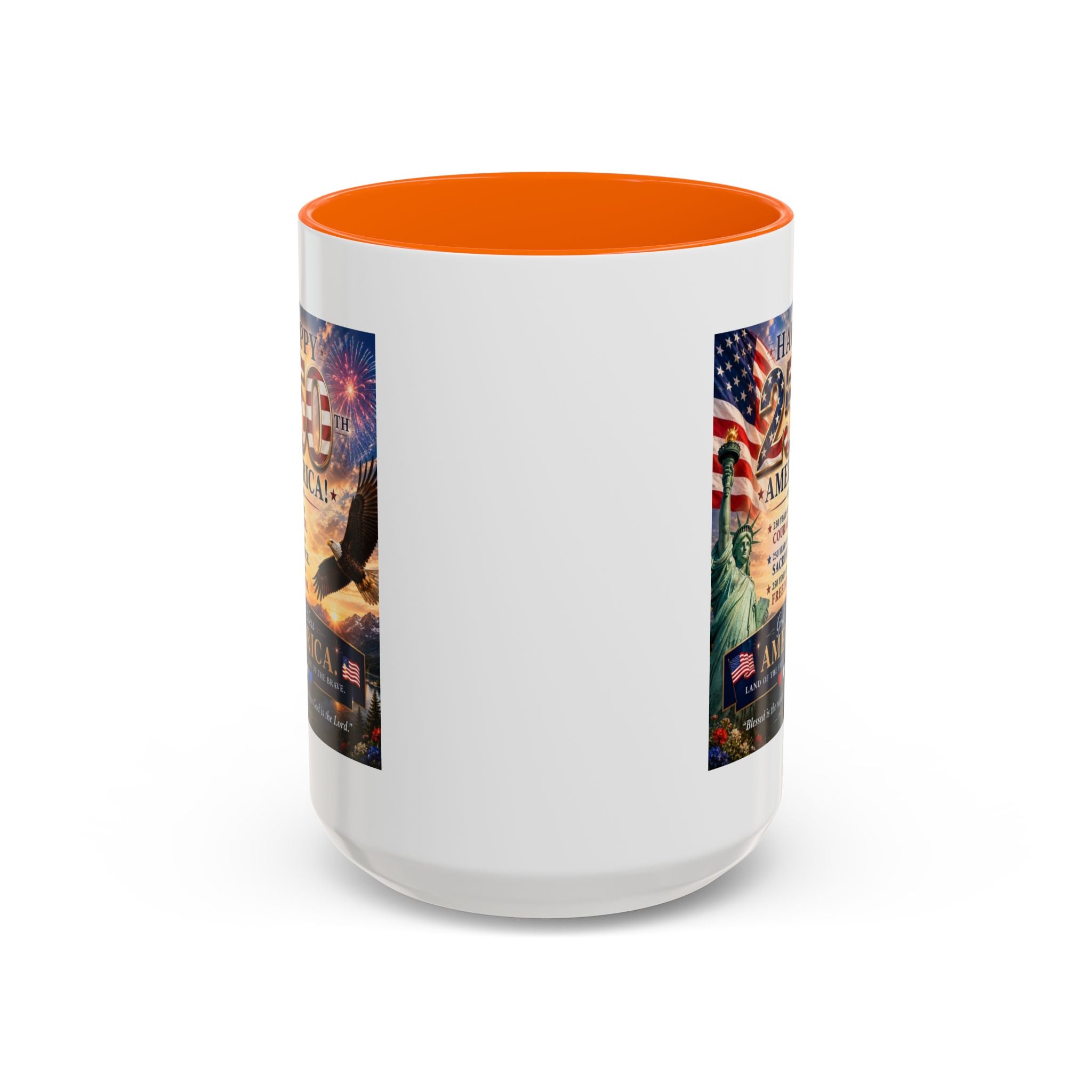 Happy 250th America Coffee Mug — Patriotic Statue of Liberty & Eagle 4th of July Gift