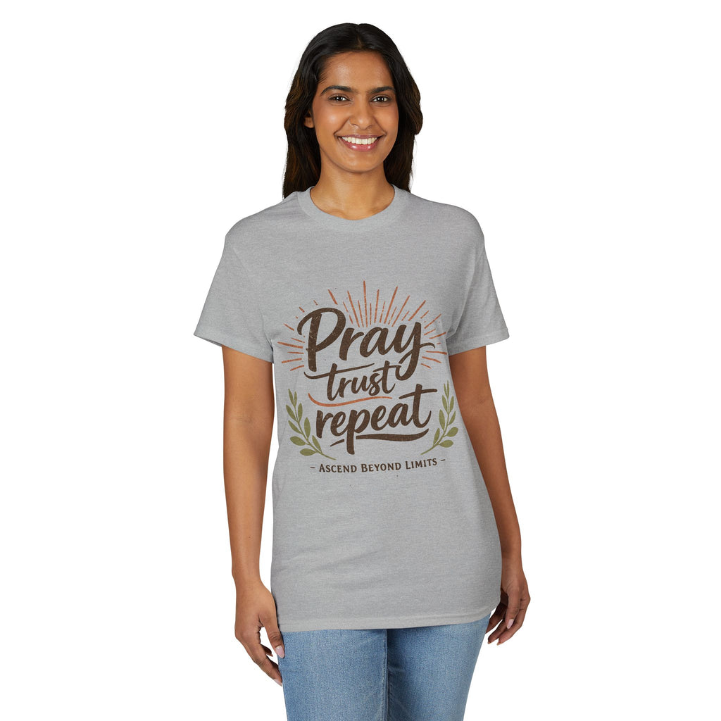 Pray Trust Repeat T-Shirt — Inspirational Christian Faith Tee