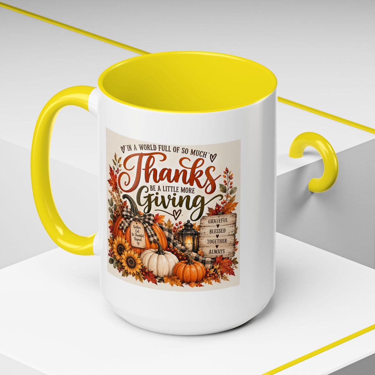 Thanks Be a Little More Giving — Thanksgiving Accent Mug