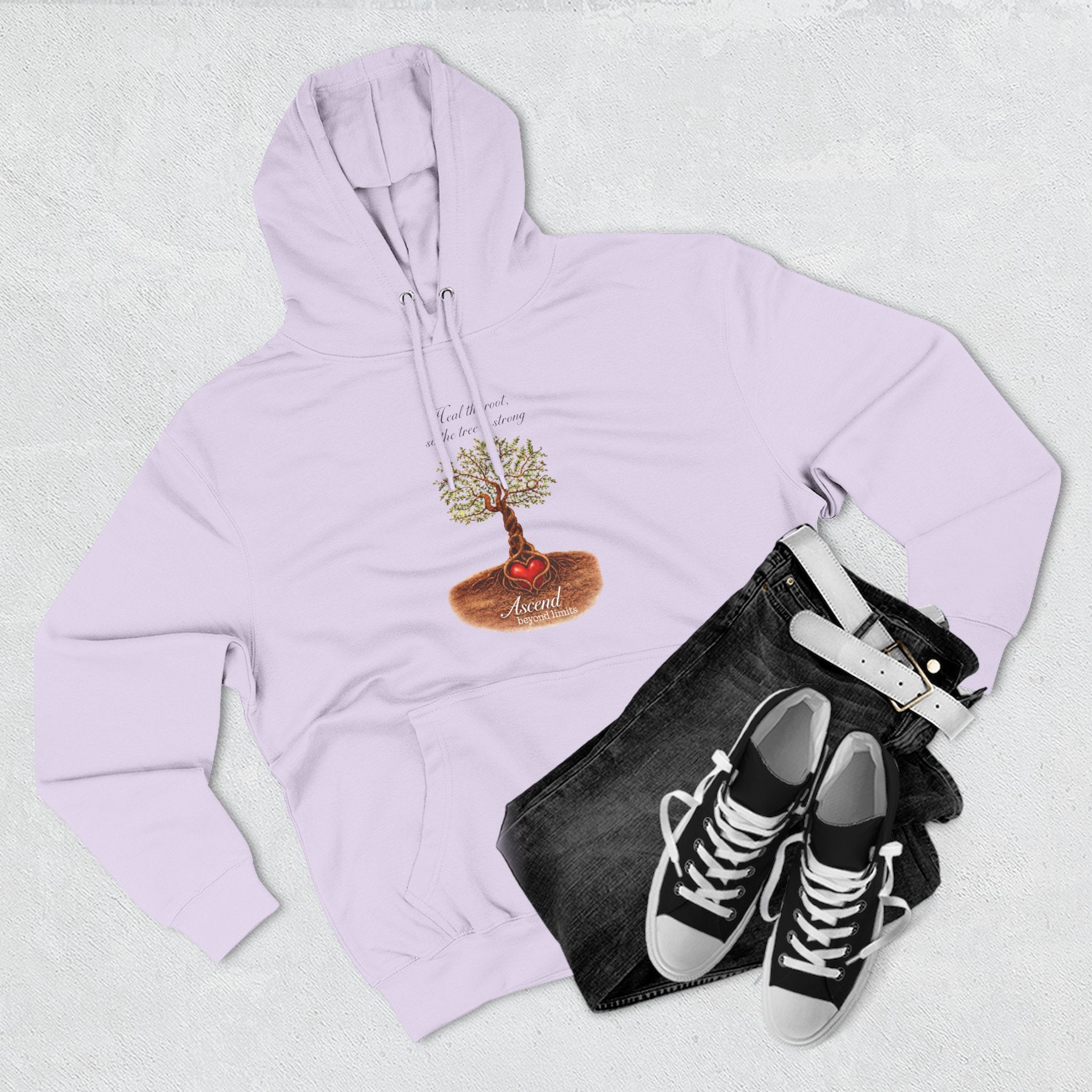 Ascend Beyond Limits Hoodie — 'Heal the Root' Tree Graphic Fleece Hoodie
