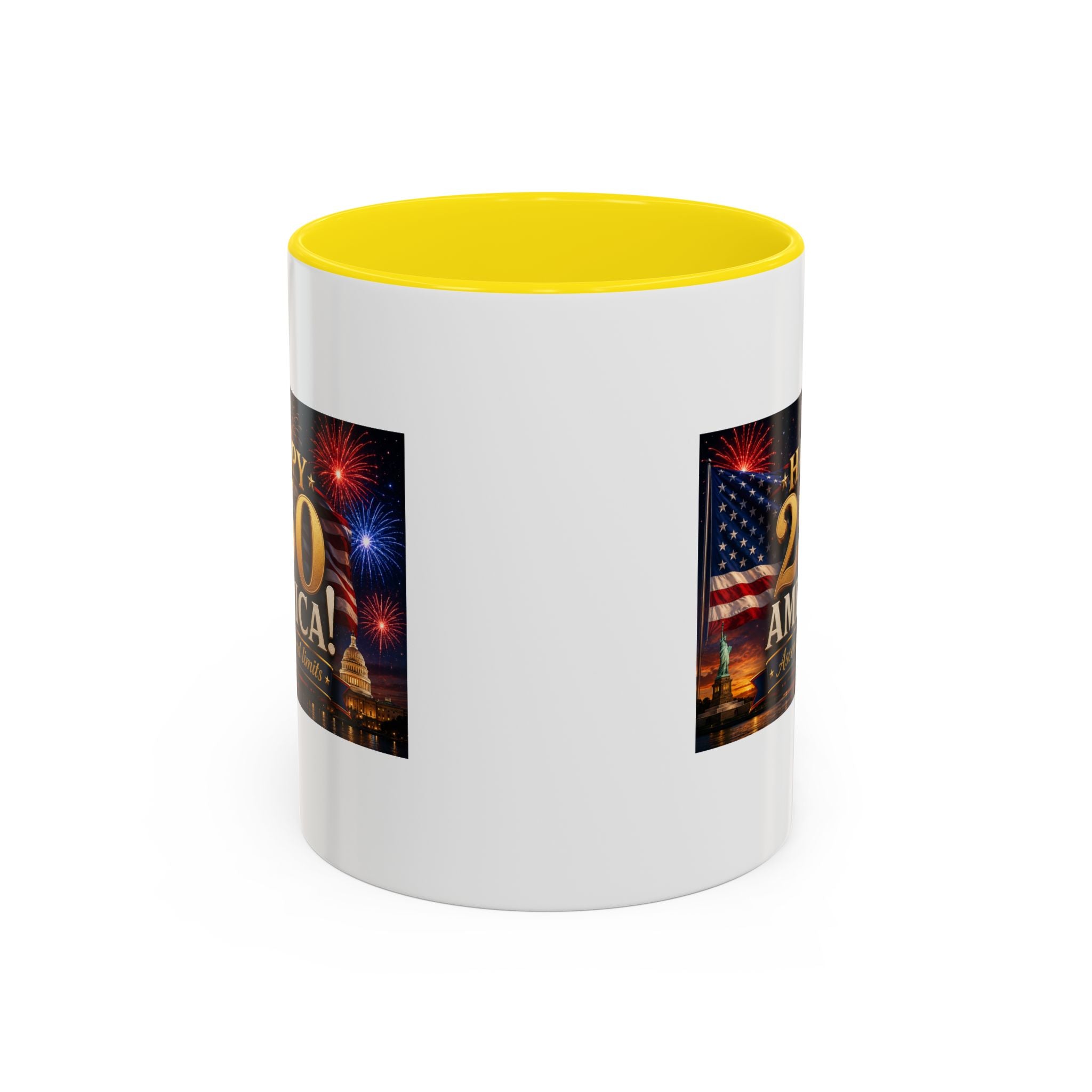 Happy 250 America Accent Coffee Mug — Patriotic Fireworks & Flag 11/15oz