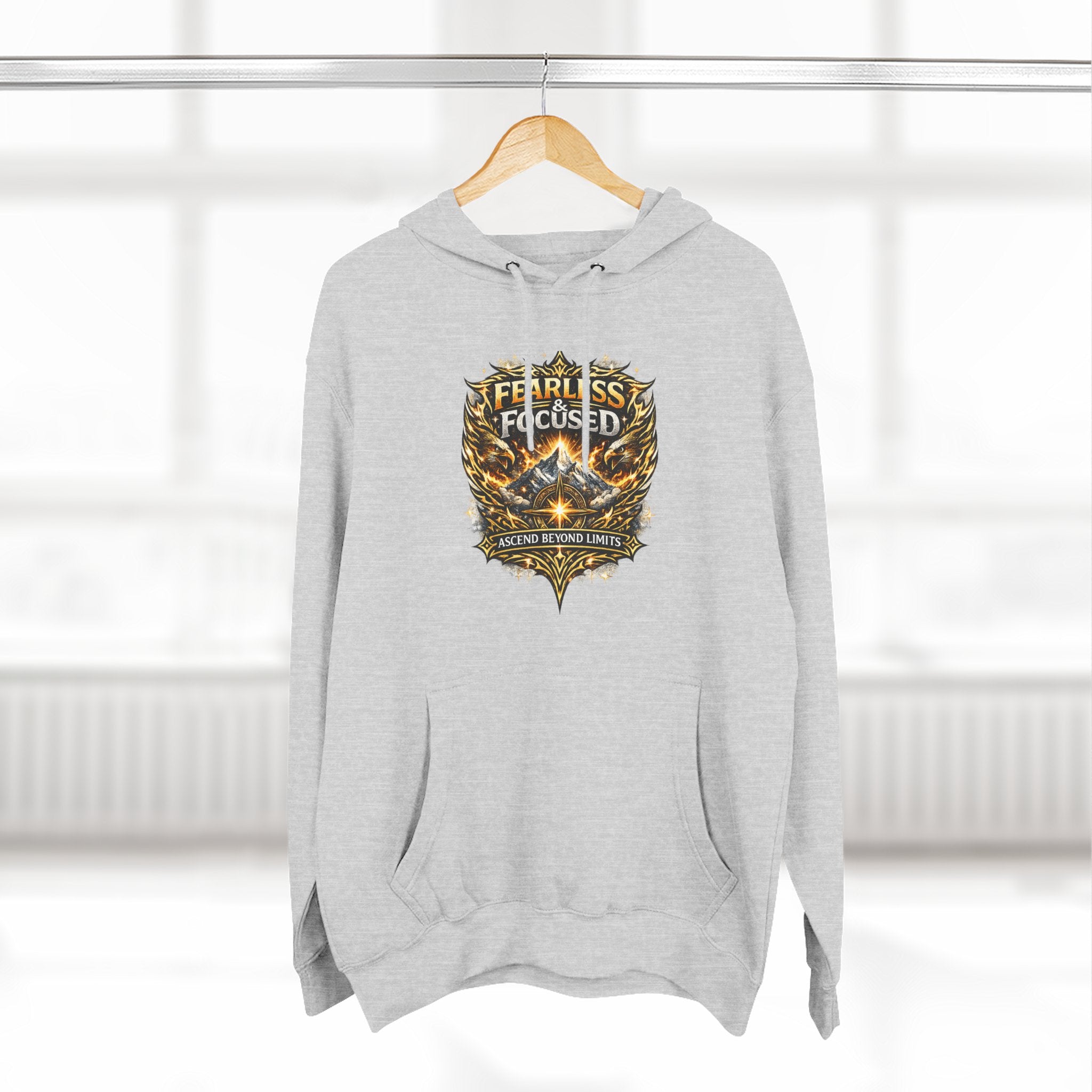 Fearless & Focused Shield Hoodie — Motivational Graphic Pullover