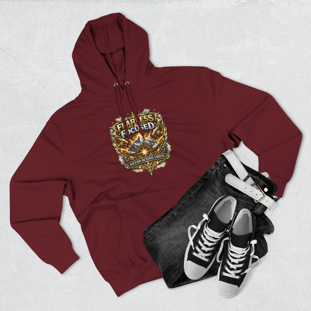 Fearless & Focused Shield Hoodie — Motivational Graphic Pullover