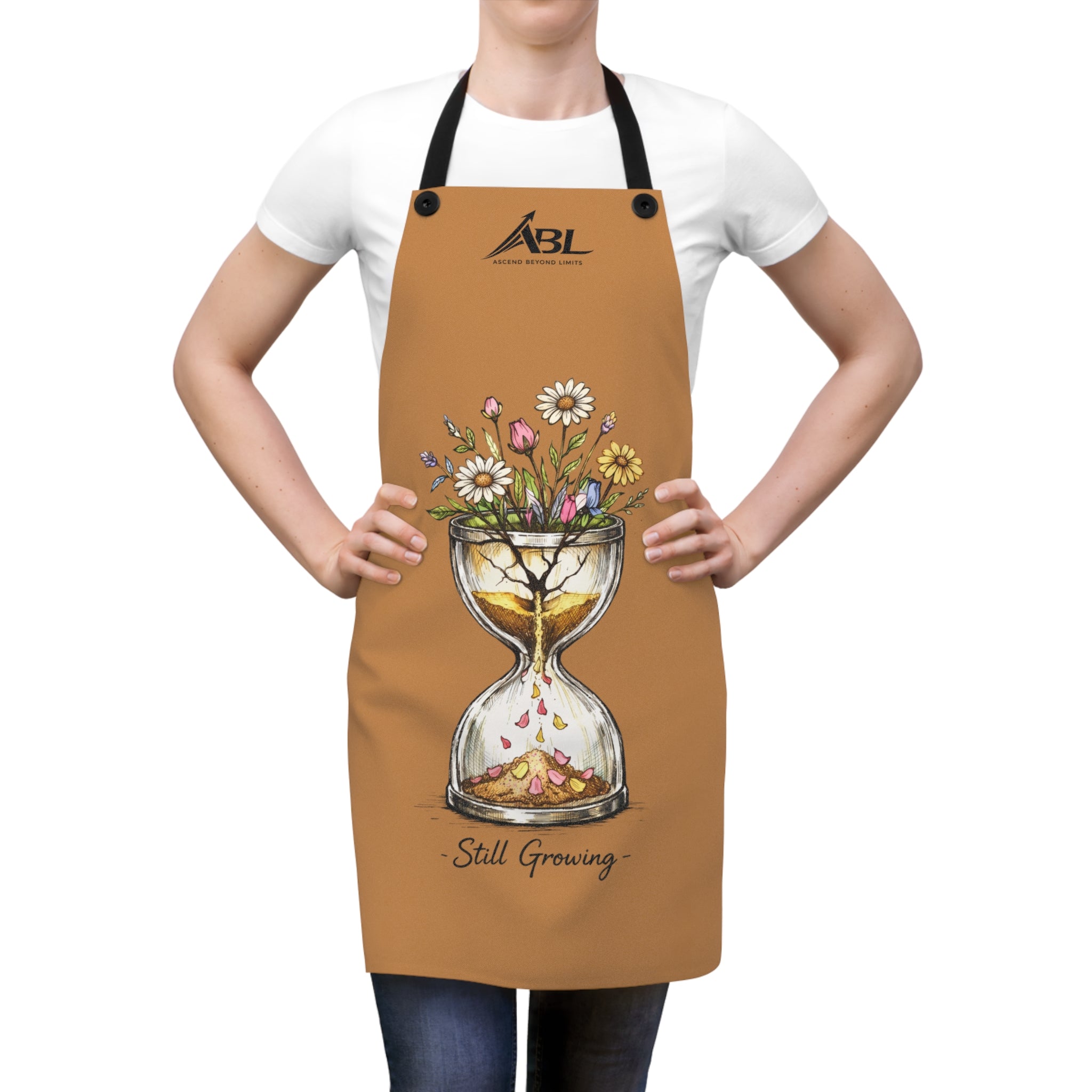 Floral Hourglass Apron — "Still Growing" Kitchen Apron
