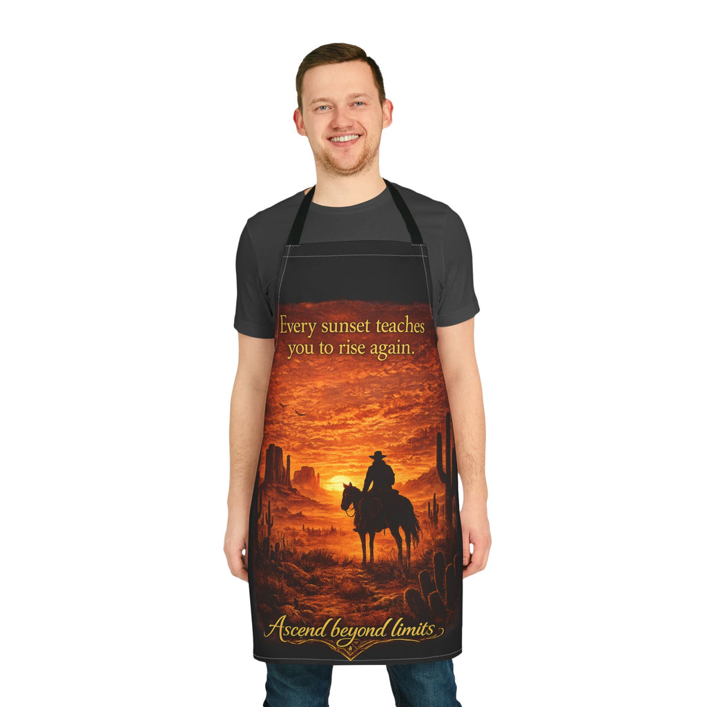 Cowboy Sunset Apron — "Every sunset teaches you to rise again" Kitchen Apron