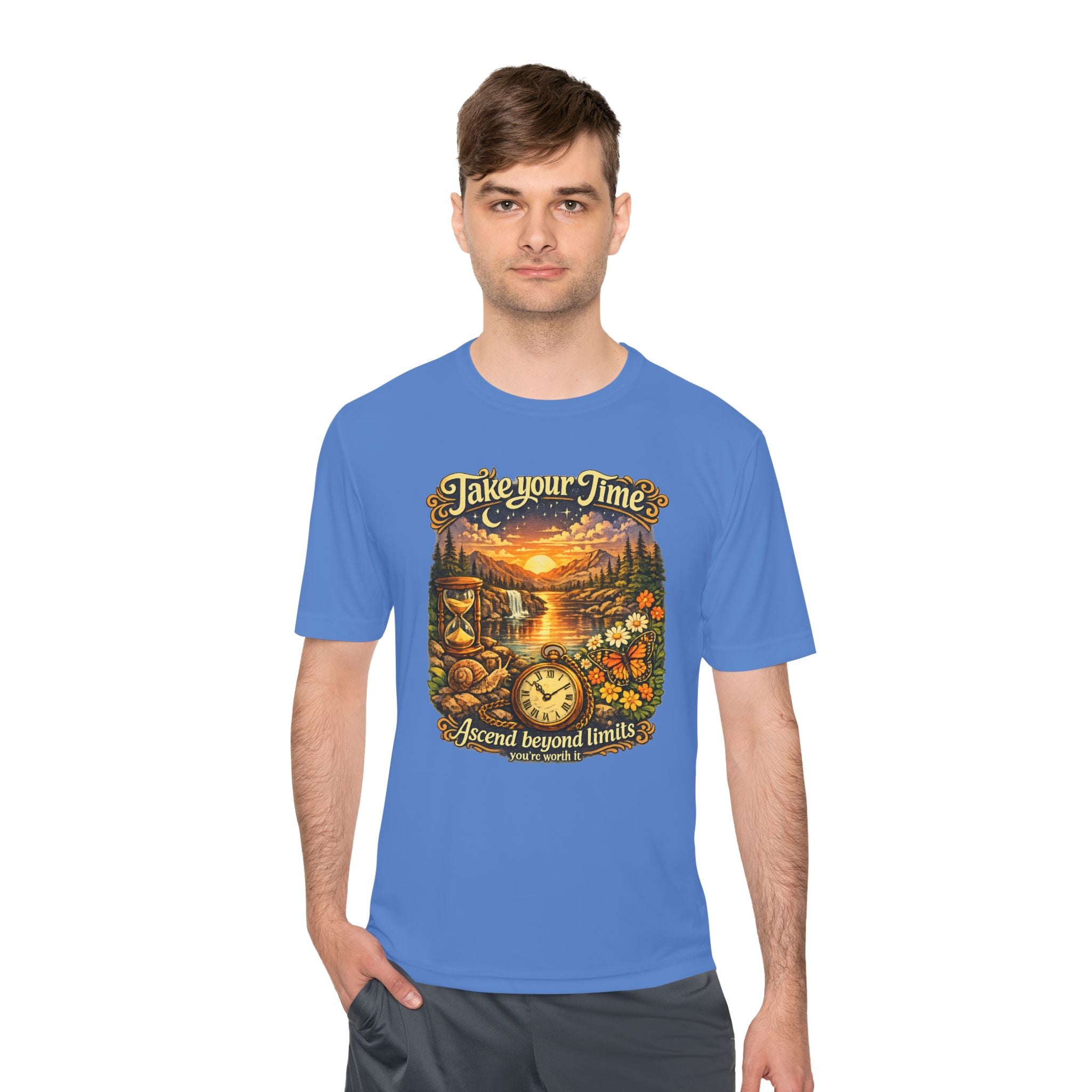Take Your Time Scenic Tee — 'Take Your Time, Ascend Beyond Limits' Relaxed Vintage Nature Shirt