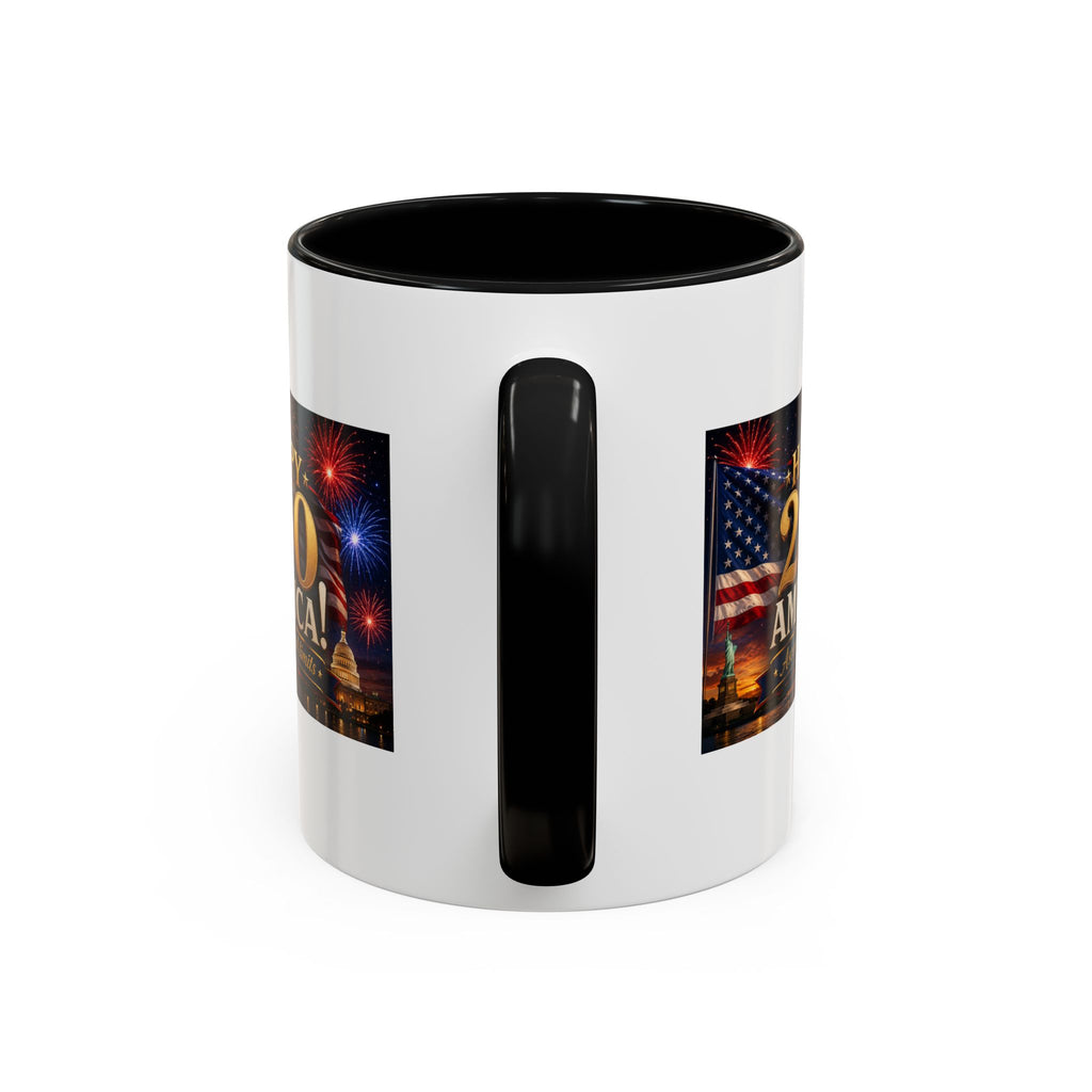 Happy 250 America Accent Coffee Mug — Patriotic Fireworks & Flag 11/15oz