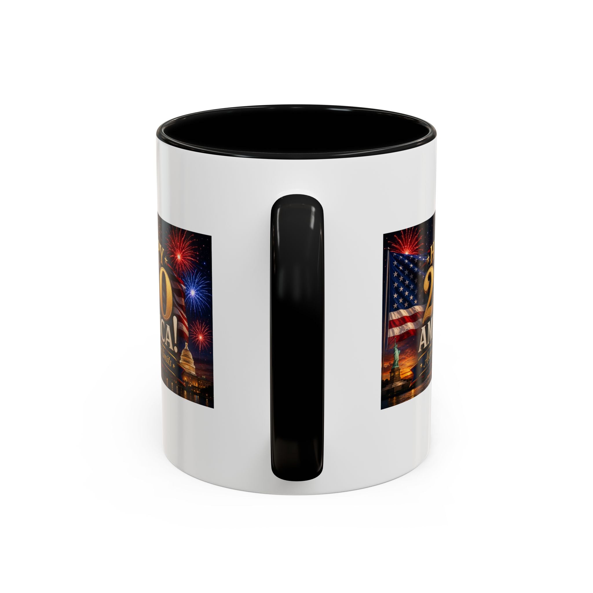 Happy 250 America Accent Coffee Mug — Patriotic Fireworks & Flag 11/15oz