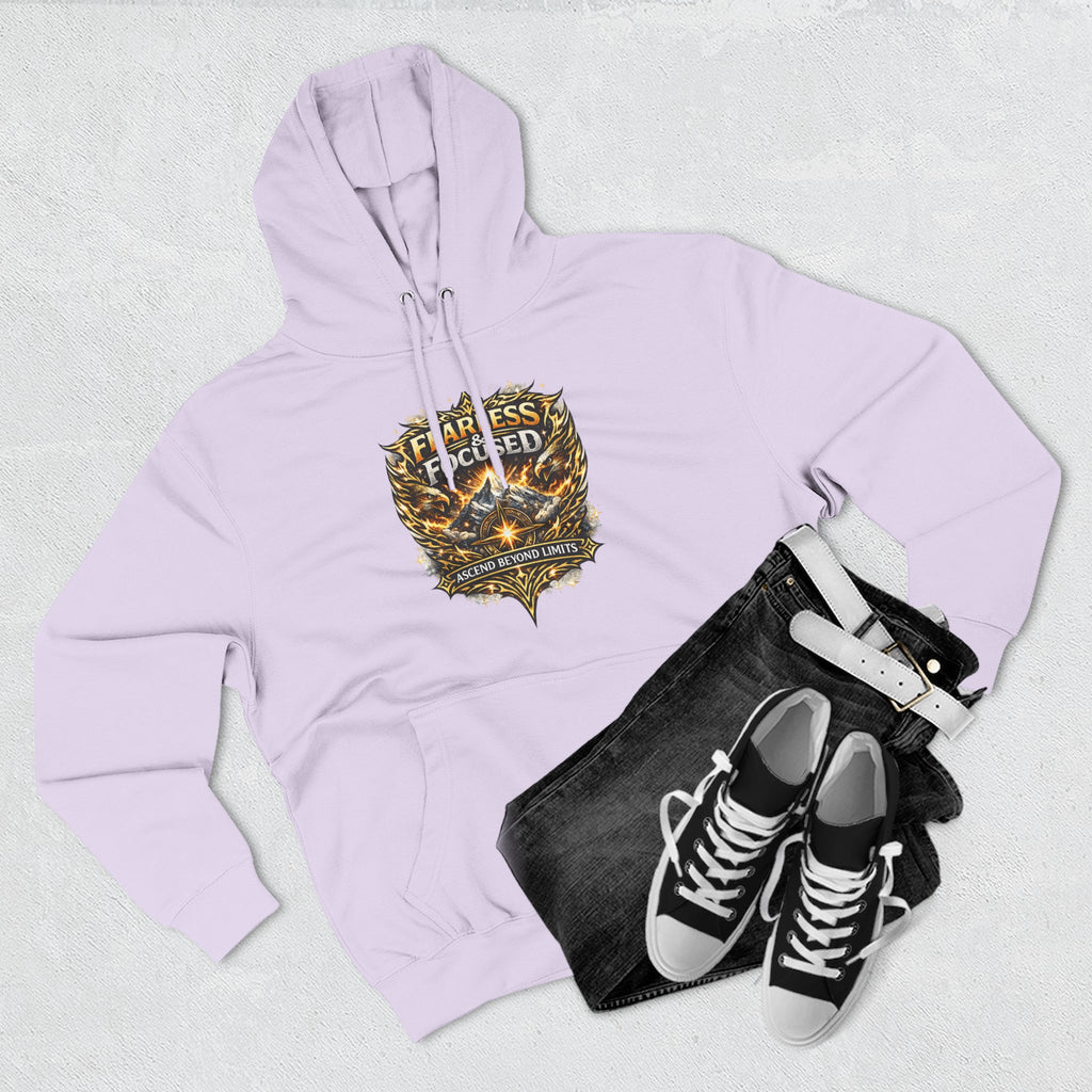 Fearless & Focused Shield Hoodie — Motivational Graphic Pullover