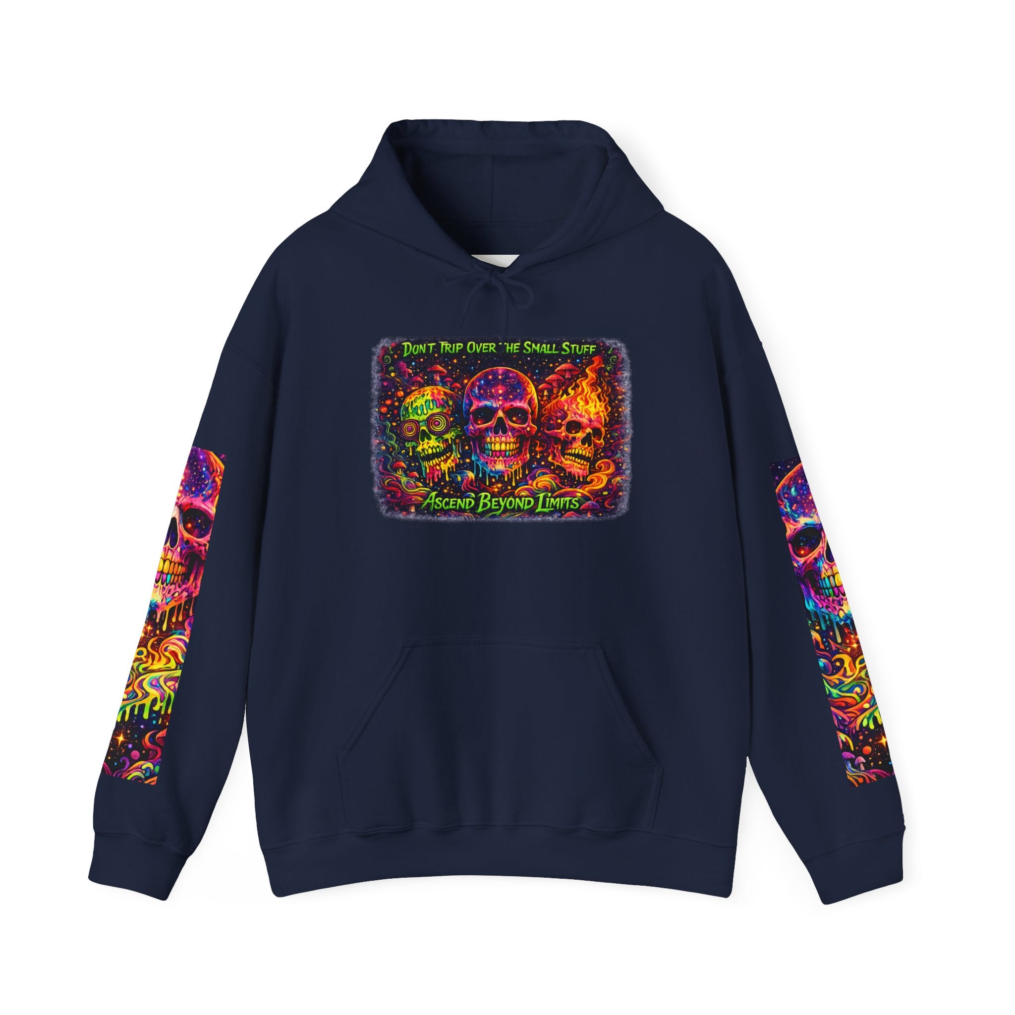 Psychedelic Skull Hoodie – "Faces Beyond Limits" Neon Horror Pullover