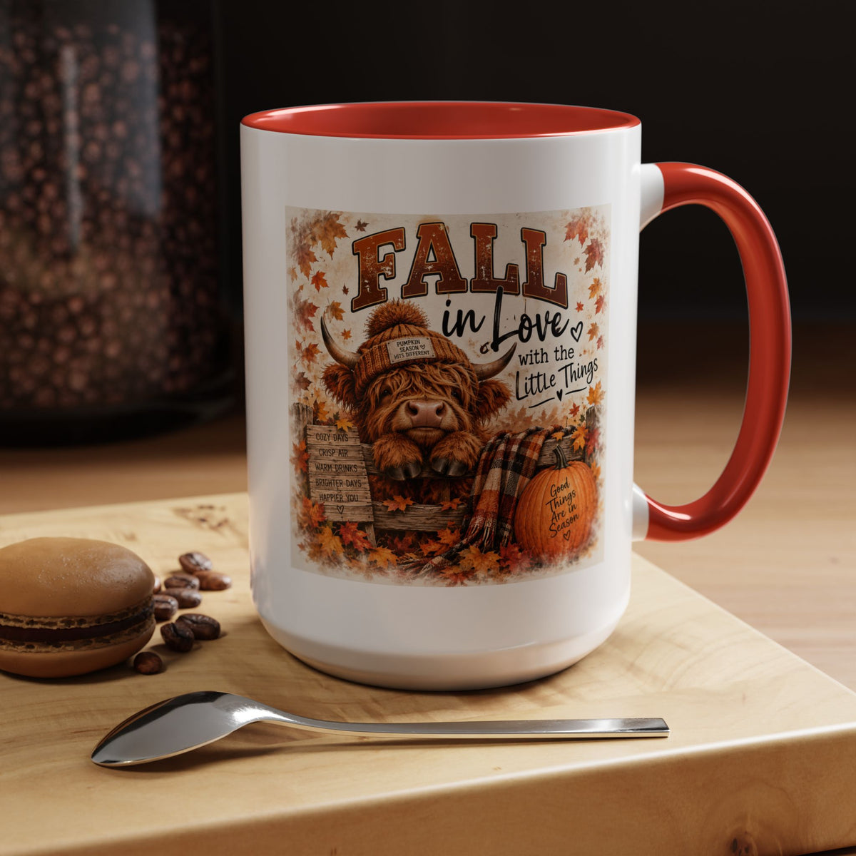 Fall in Love With the Little Things — Highland Cow Mug
