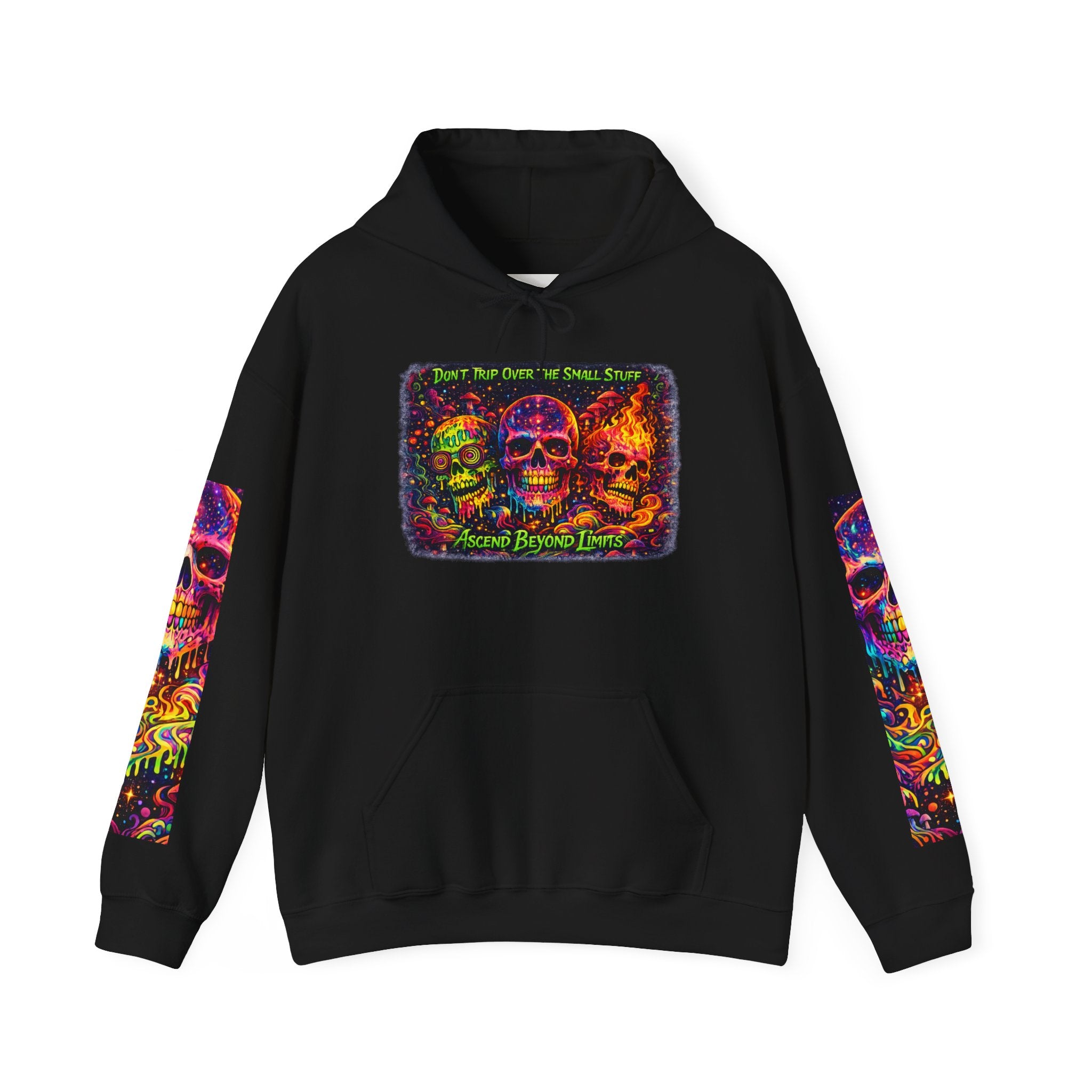 Psychedelic Skull Hoodie – "Faces Beyond Limits" Neon Horror Pullover