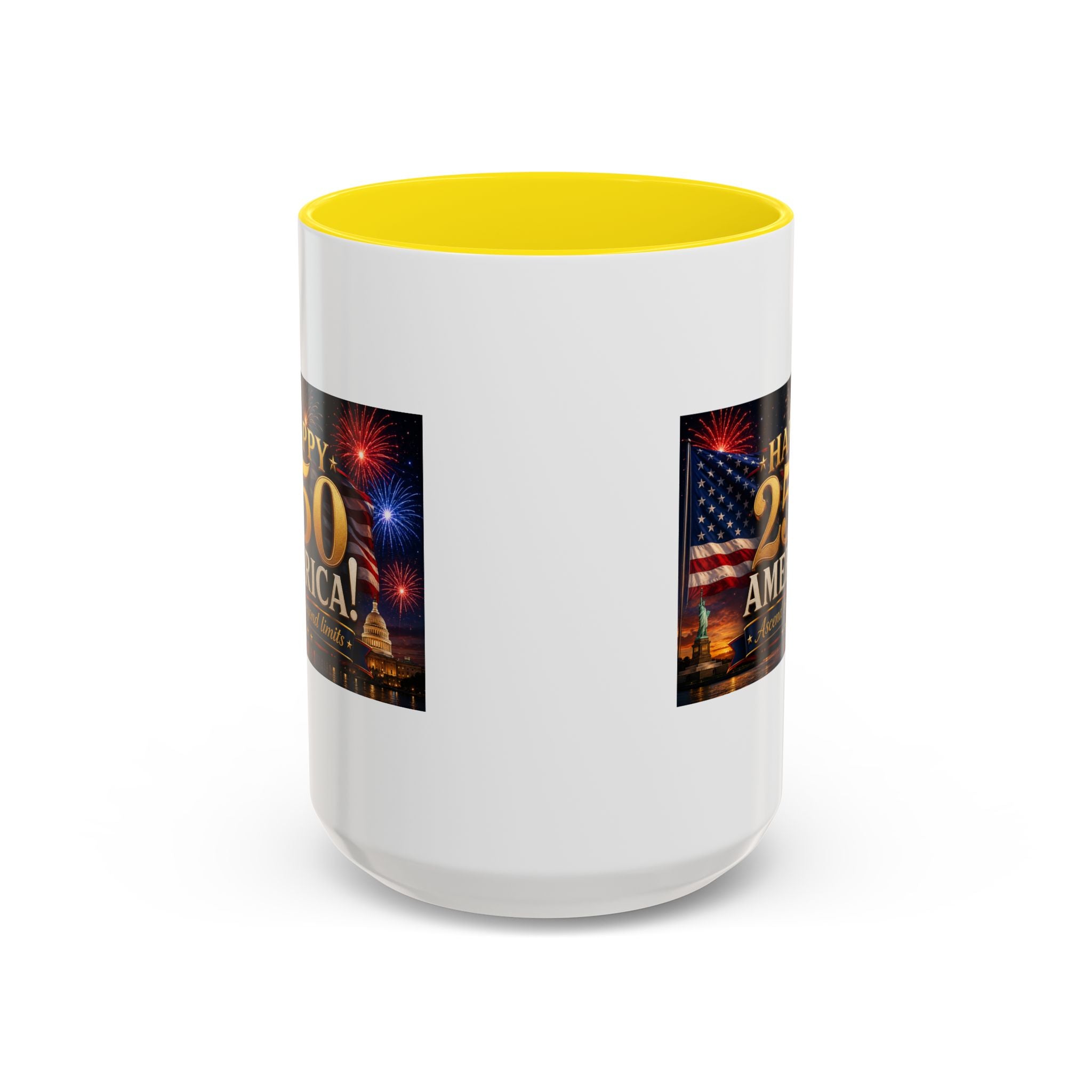 Happy 250 America Accent Coffee Mug — Patriotic Fireworks & Flag 11/15oz