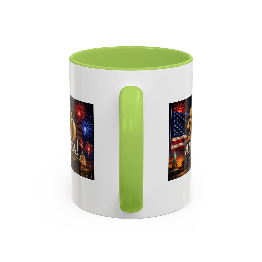 Happy 250 America Accent Coffee Mug — Patriotic Fireworks & Flag 11/15oz