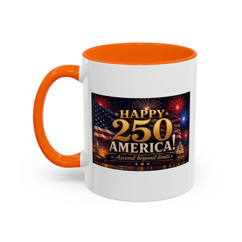 Happy 250 America Accent Coffee Mug — Patriotic Fireworks & Flag 11/15oz
